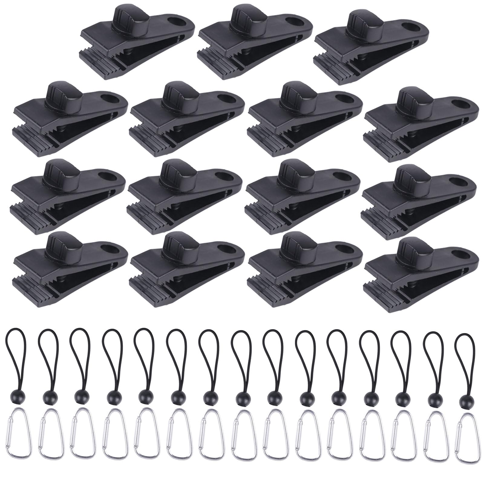 9Pcs Tarp Clips,Heavy Duty Tarp Clips,Tarpaulin Clips with 12Pcs Ball Bungee Cords，9Pcs Carabiner Clip for Tents Cover, Awning Outdoor Camping, Hiking Camping,Caravan Canopies