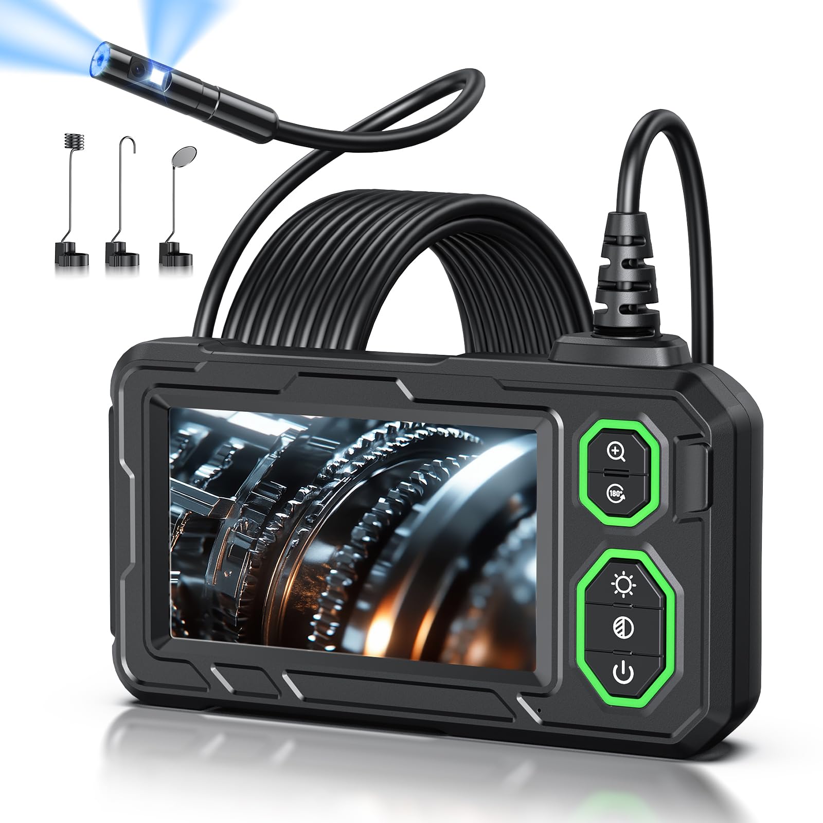 Endoscope Camera with Light, 1920P HD Dual-Lens Borescope with 8 LED Lights, 4.3" Inspection Camera, IP67 Waterproof Snake Sewer Tools, 16.4ft Semi-Rigid Drain Endoscope Cool Gadget (Green)