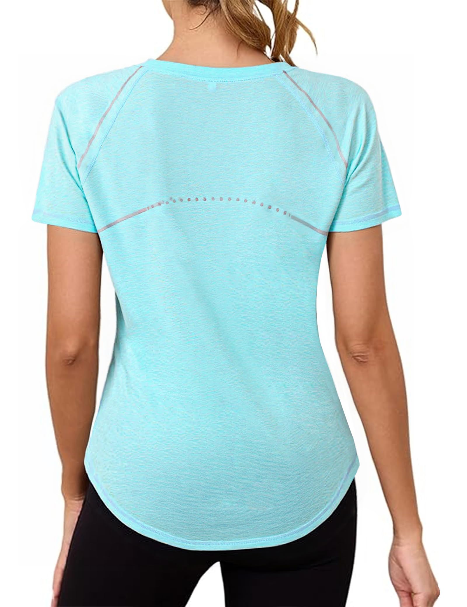 Gyabnw Camiseta Deportiva Mujer de Manga Corta Camisetas de Cuello en V Mujer Ropa Deporte Secado Rápido Yoga Fitness Running Top Entrenamiento Atlético