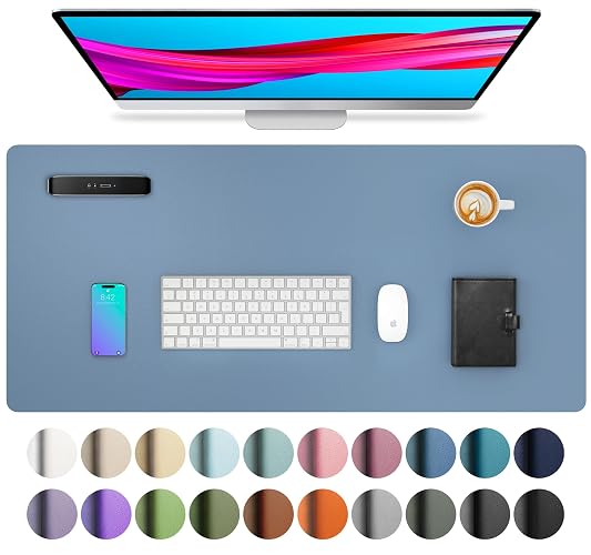 Aothia Leather Desk Pad Protector, Large Mouse Pad, Office Desk Mat, Non-Slip PU Leather Desk Blotter, Laptop Desk Pad, Waterproof Desk Writing Pad for Office and Home (Denim Blue, 23.6" x 13.7")
