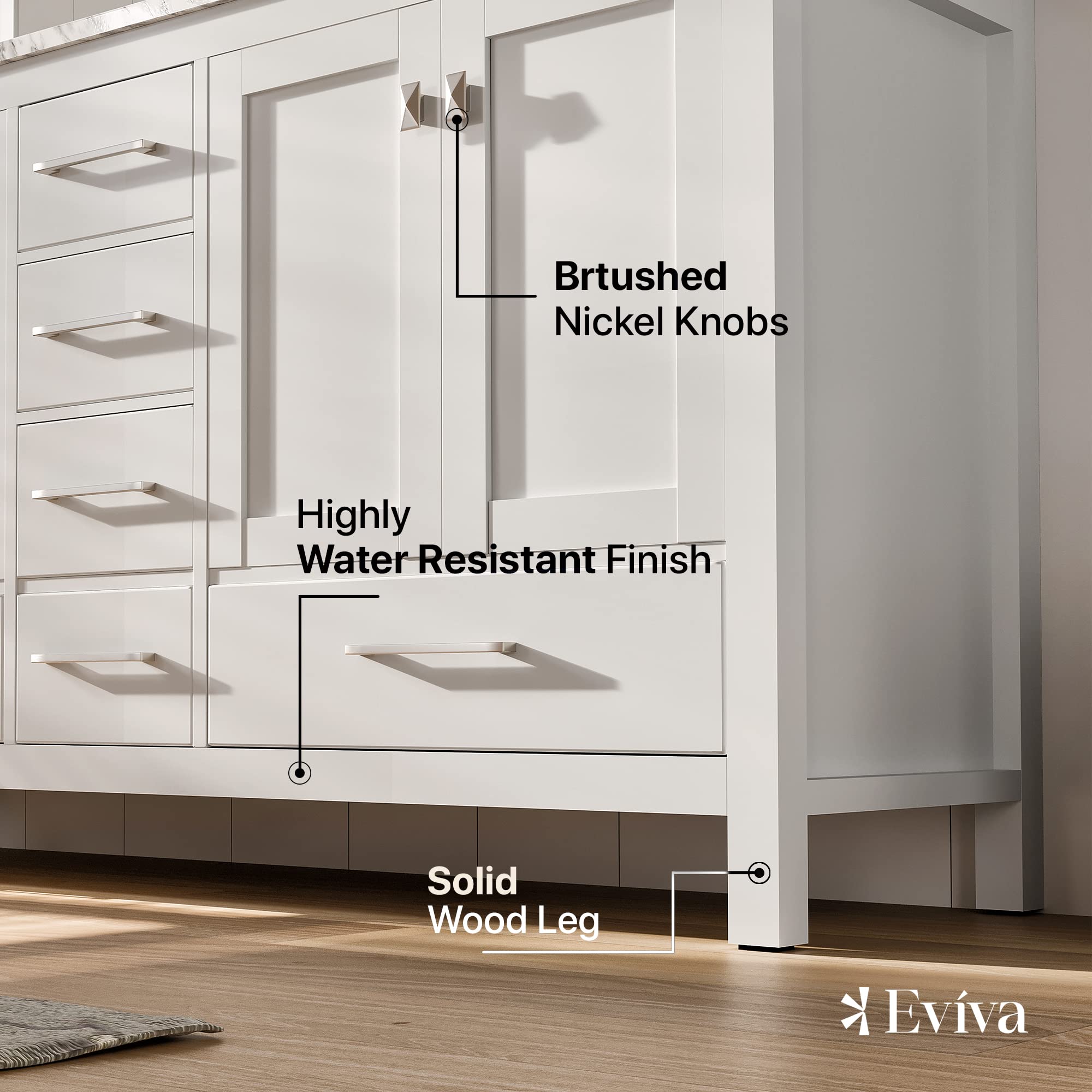 Eviva London 60 x 18 inch White Transitional Double Sink Bathroom