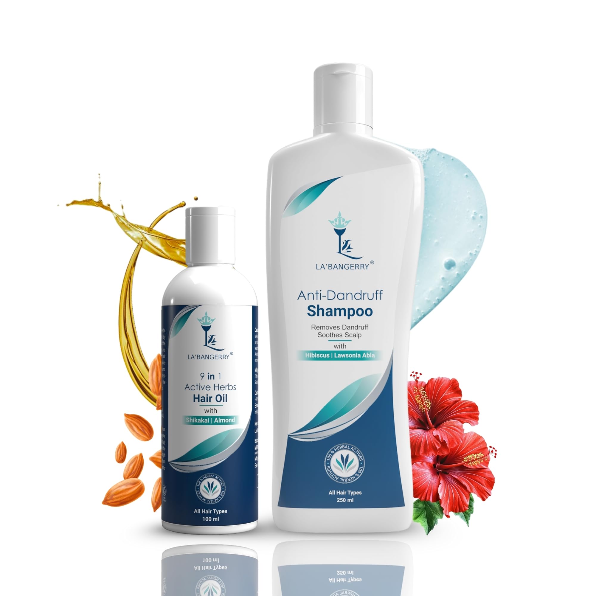 LA'BANGERRY Anti Dandruff Shampoo & 9 in 1 Herbal Hair Oil Combo | Hibiscus & Lawsonia Alba | for Flake-Free Scalp, Strong Roots & Healthy (250ml + 100 ml)-image-25