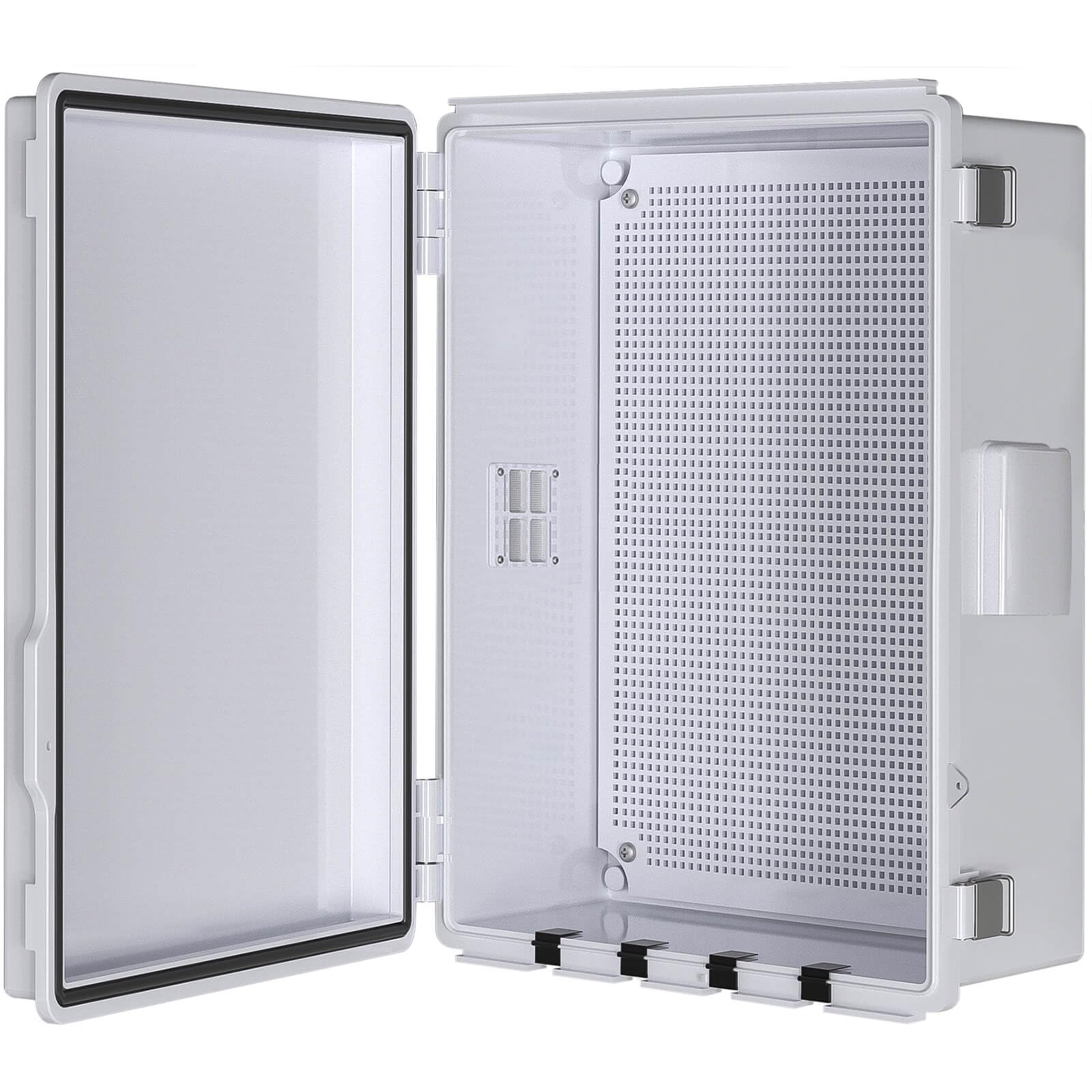 Electrical Junction Box, Ventilated Design, Cable Grommets, Indoor/Outdoor Use with Mounting Panel & Hinged Cover. Waterproof IP 65. (Grey Cover, 13.8"x9.7"x5.9")