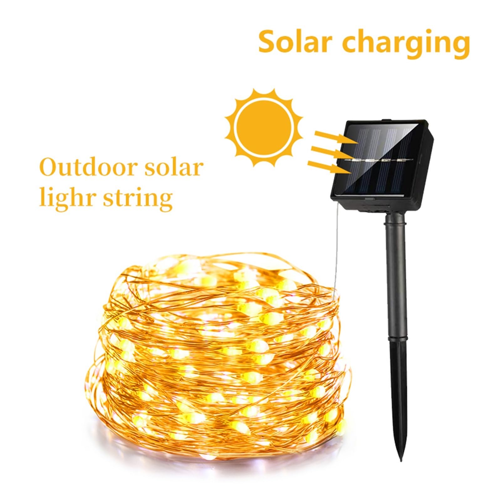 Luces de jardín 7 m / 12 m / 22 m Luz LED solar Adorno para exteriores Lámpara LED Luces solares para jardín Guirnalda de hadas impermeable para exteriores Cadena Luces navideñas (Color: blanco cáli