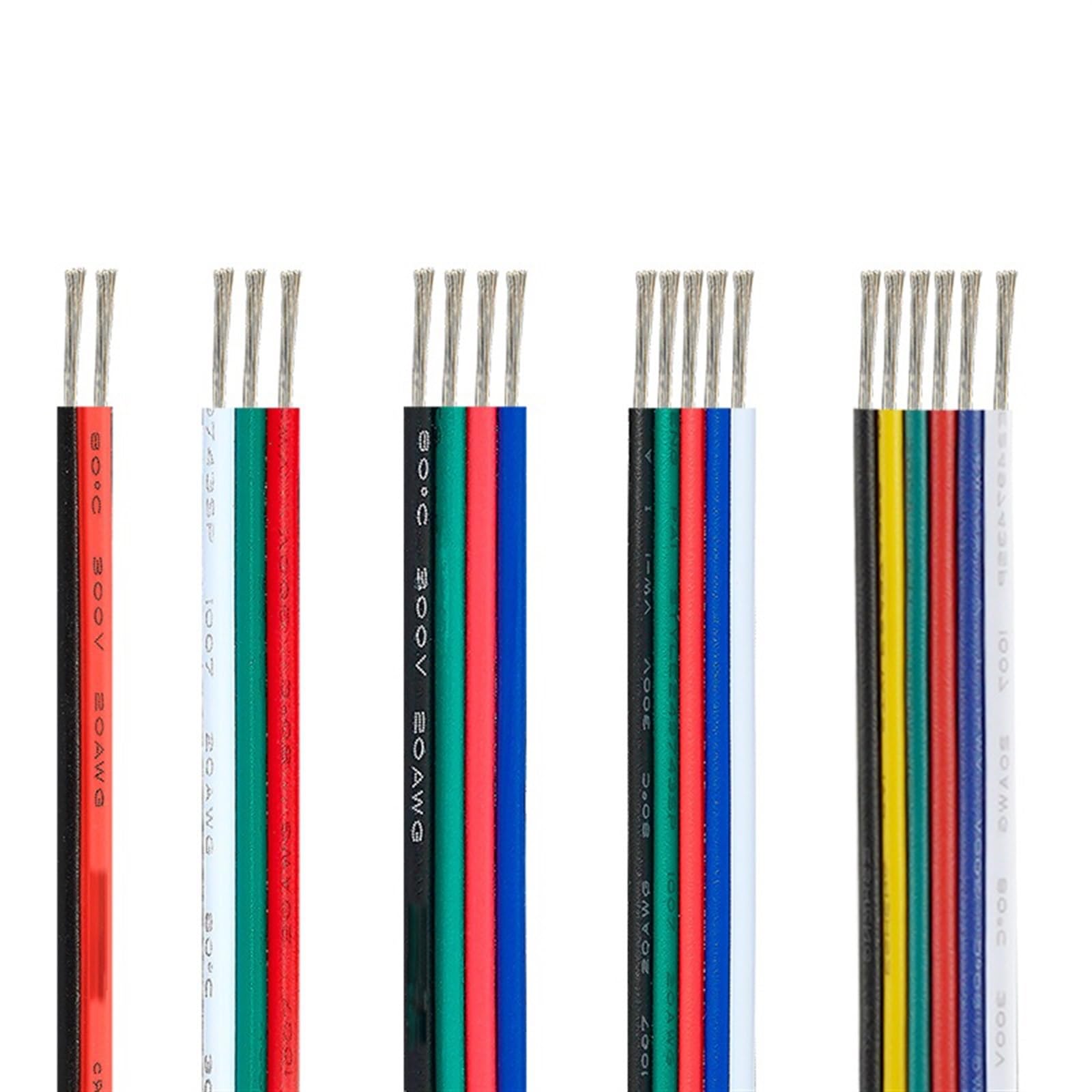 Przewód elektryczny, listwa kablowa, lity, 3-pinowy kabel świetlny 5050, przewody elektryczne 20AWG 10 m 2 4 5 6-żyłowy przewód z miedzi cynowanej Złącze kablowe (kolor: 4 piny, rozmiar: 10 m)(3pin,20