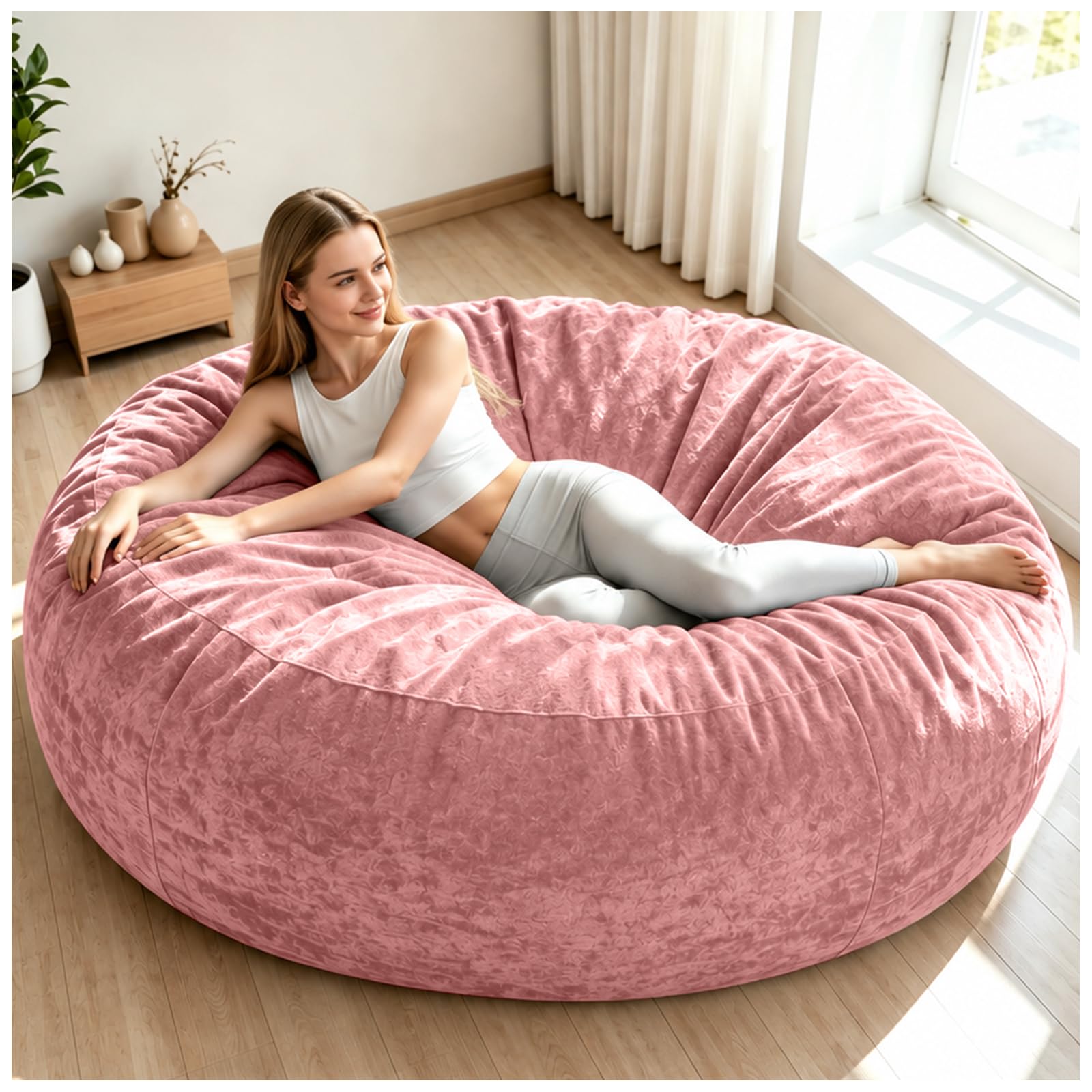 Memory Foam Bean Bag Chair for Kids Teens, Microfiber, Pink, 4 Foot