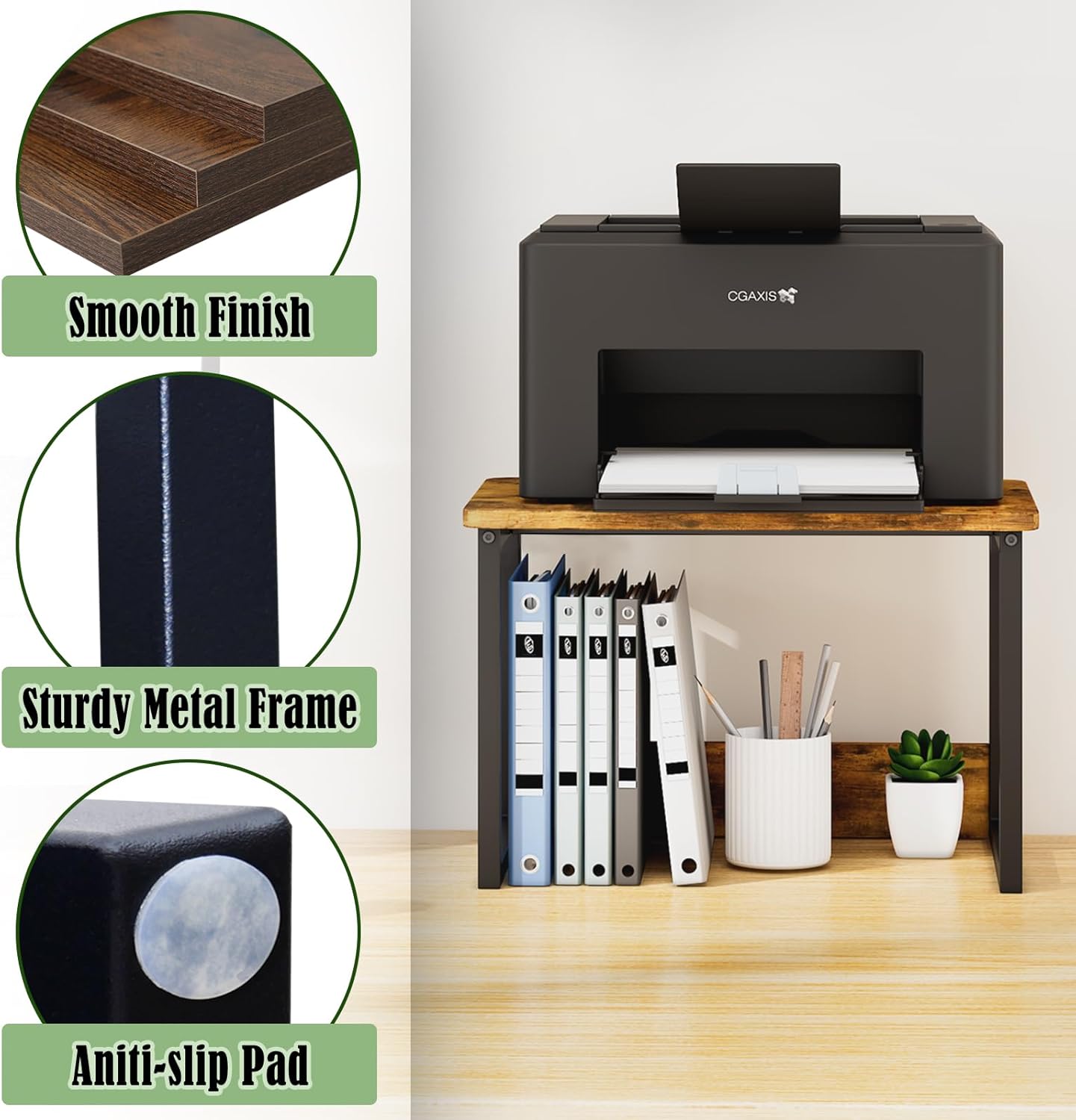 MARTY Desktop Printer Stand 2 Pack Printer Stand with Storage for Desk, Shelf Organzier for Home/Office Printer Riser Under Desk Small Table for Fax Machine Scanner(Rustic Brown)