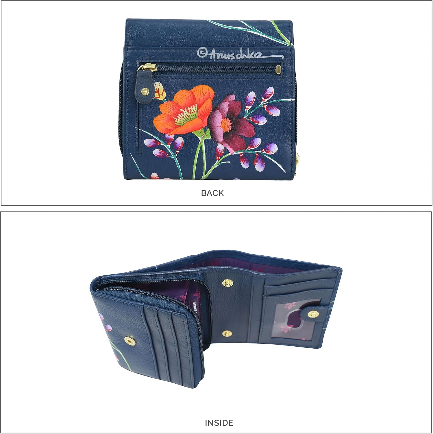 Anuschka Women's Original Hand-Painted Genuine Leather RFID Blocking Two Fold Sling Organizer