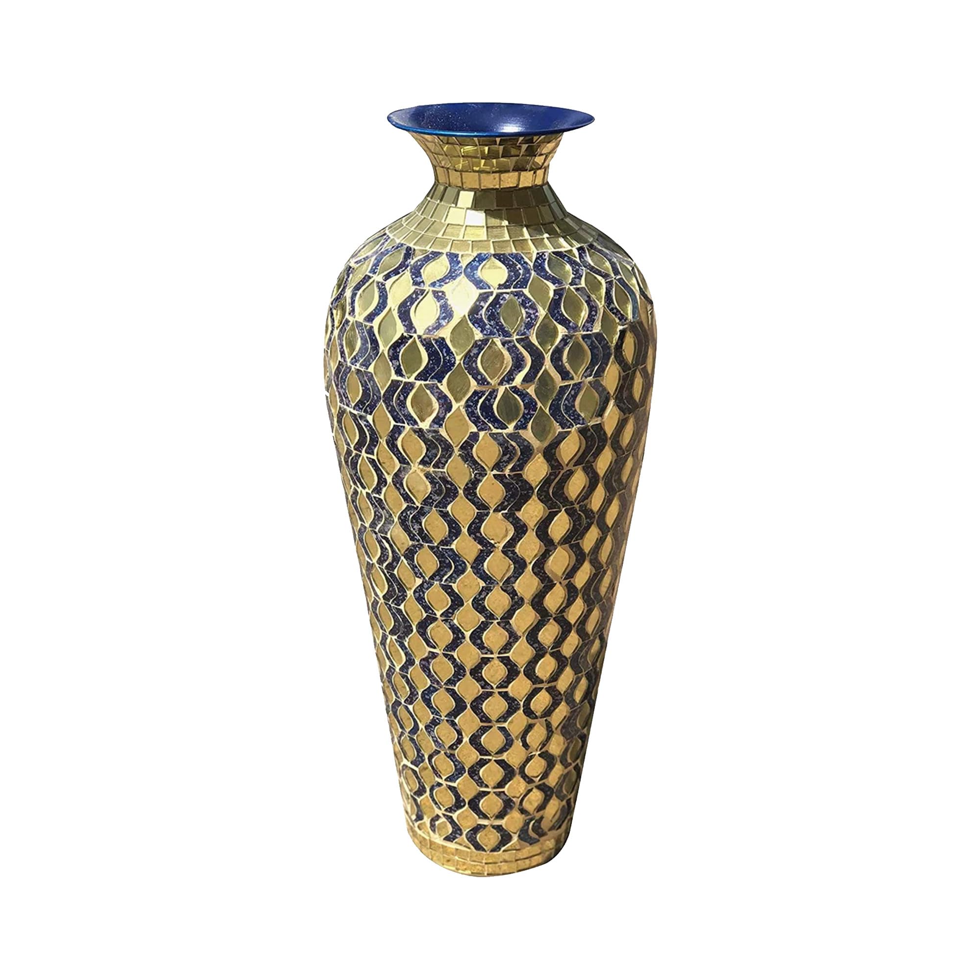 DecorShore 20” Navy Blue & Gold Mosaic Floor Vase – Tall Metal with Geometric Tessellation Pattern | Handmade Decorative Vase for Home Decor, Living Room, Bedroom, Centerpiece & Tabletop