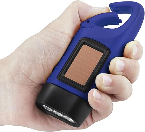 Miniatura 7 de Simpeak Paquete de 2 linternas de manivela de mano, linterna LED recargable de emergencia, linterna de supervivencia, linterna de dinamo de carabina