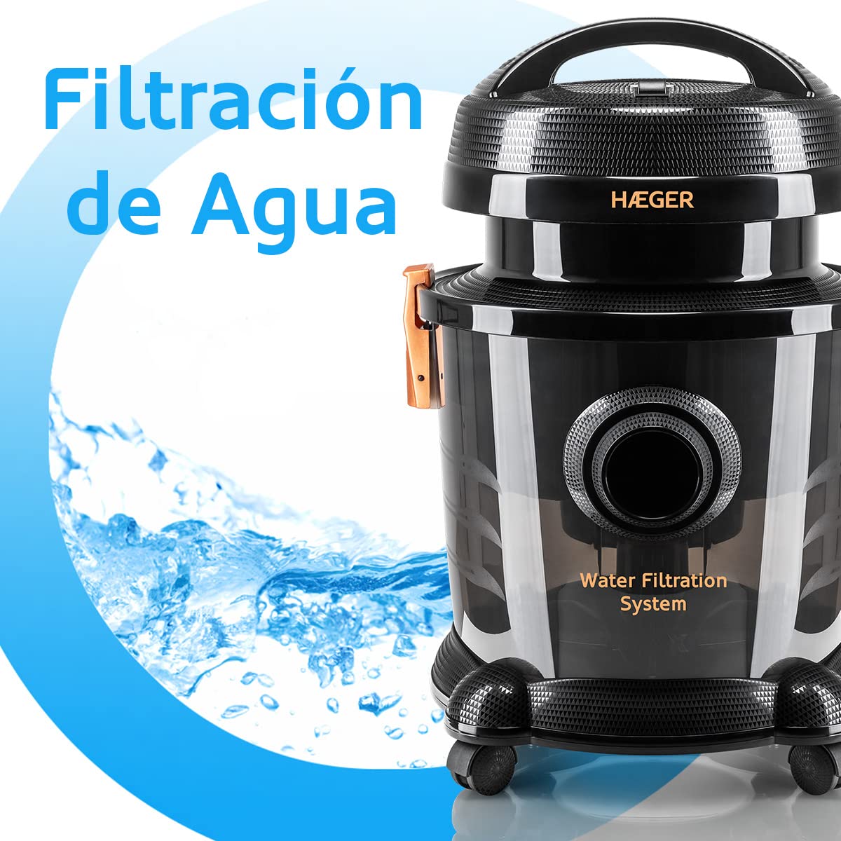 HAEGER AQUACLEAN 1200 Aspirador con Filtro de Agua, 1200W, Aspiración con Filtro de Agua, Depósito de Agua 9L, Aspirar sólidos y líquidos