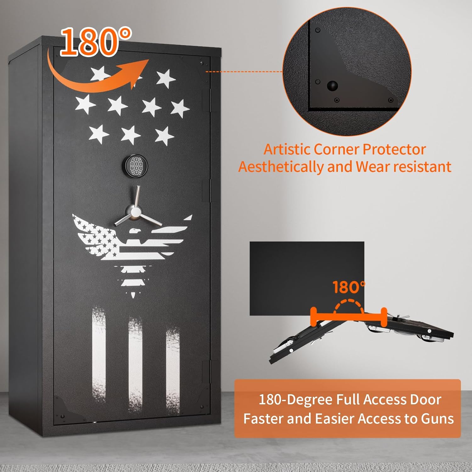 2026 Large Rifle Safe, 30-40 Gun Safe for Rifle and Shotgun/Rifle Pistol Rack/Storage Pocket/Removable Shelf/Silent Mode/External Battery/LED,180° Open Door Panel Organizer Gun Cabinet (Black&White)