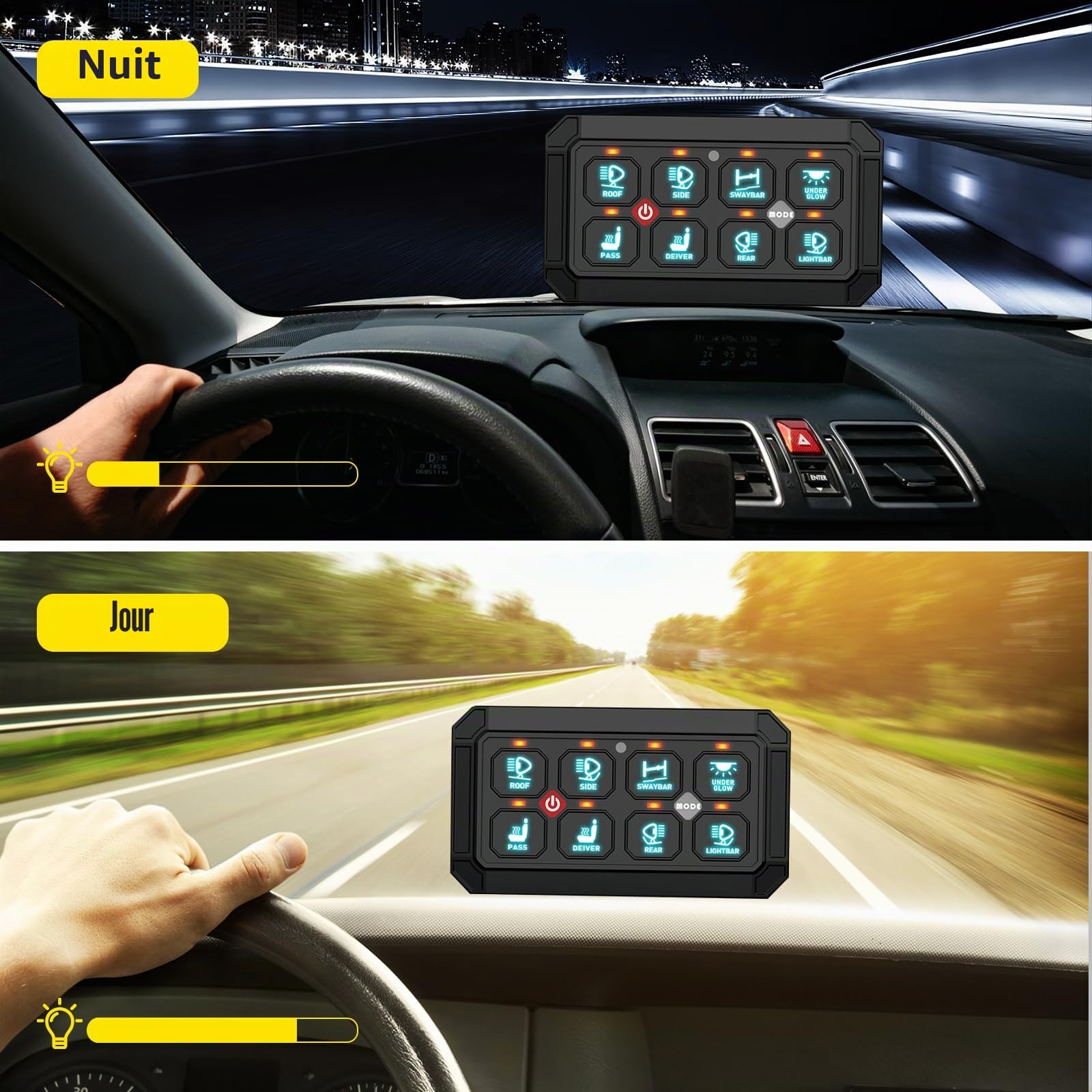 Panneau d'interrupteur 8 vitesses 12 V/24 V | Système de relais de contrôle de circuit universel, Kit de commutation intelligent, Intensité variable, Panneau tactile LED