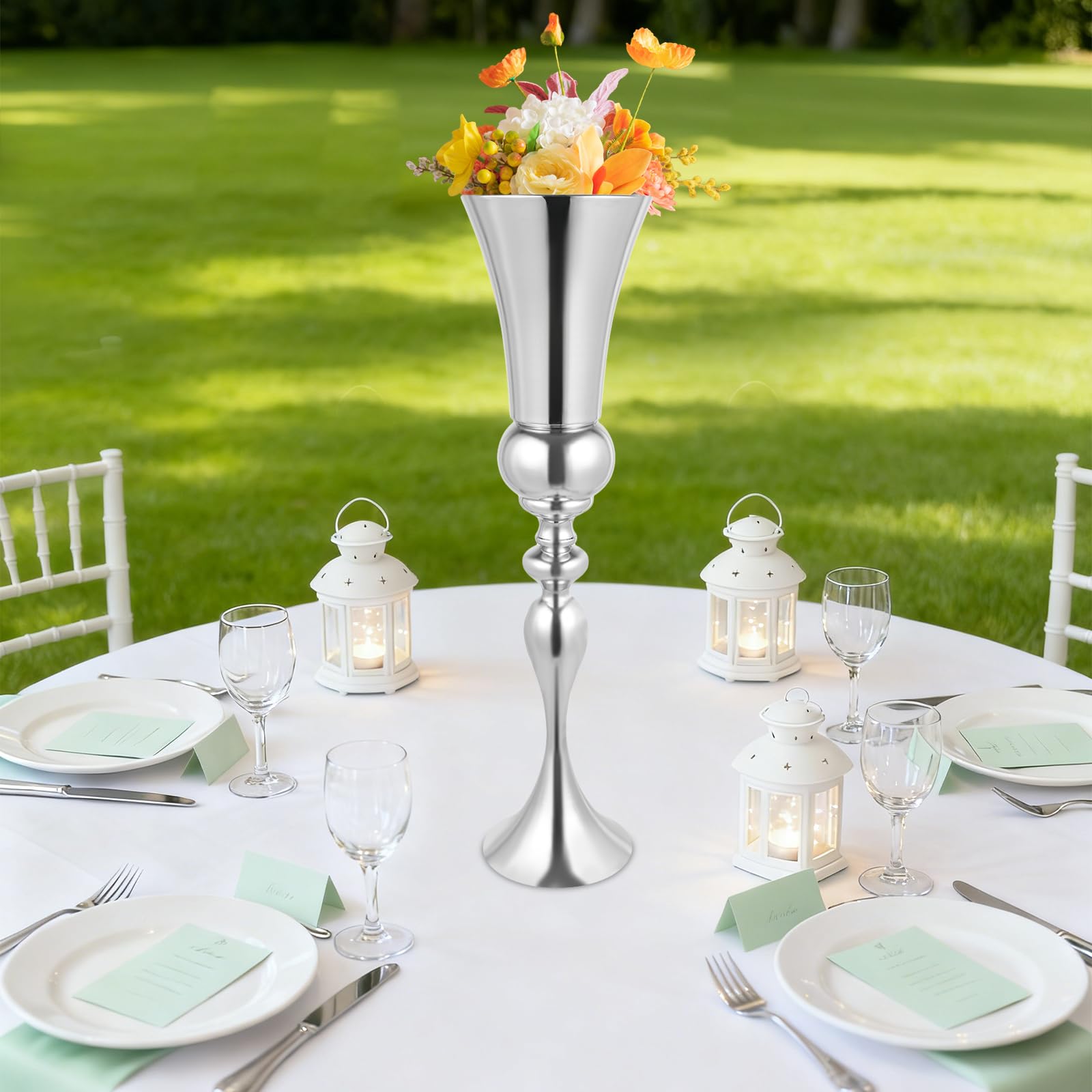 Jarrón de suelo grande de metal, jarrón de trofeo, jarrón de mesa, moderno jarrón decorativo para velas, flores artificiales, flores frescas, jarrón de hierro para bodas, compromisos, luz de velas