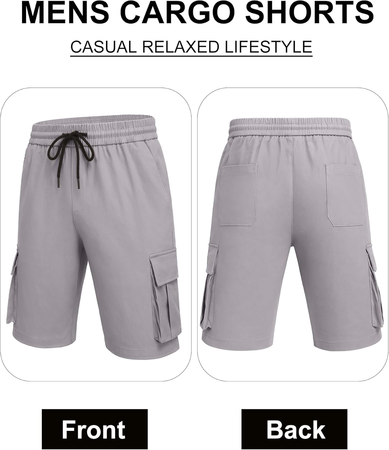 COOFANDY Men's Cargo Shorts Casual Cotton Drawstring Short Elastic Waist Work Shorts with Multi Pockets