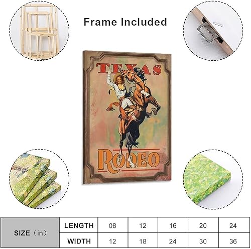 Miniatura 2 de ToMart Póster vintage de Texas Rodeo Cowgirl Póster de pared Art Deco Impresión en lienzo Pintura en lienzo Pintura Arte de pared Póster de arte de