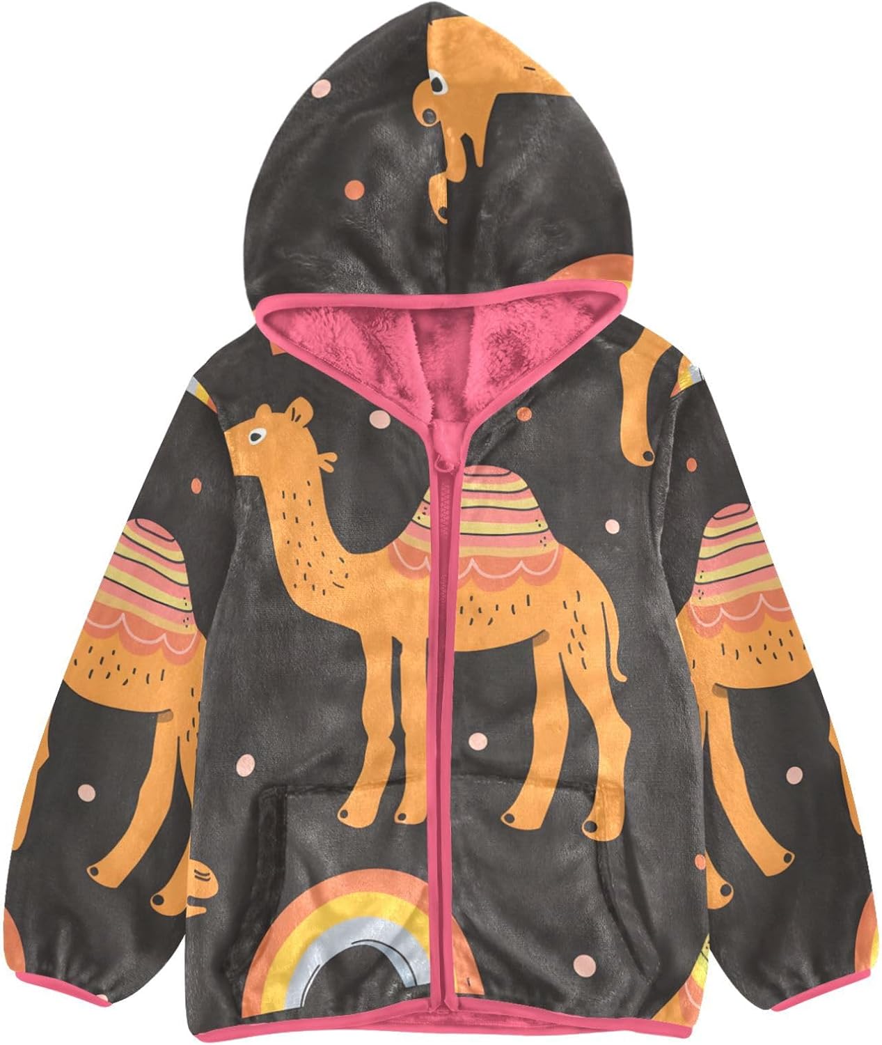 ALAZA Cute Cartoon Camel and Rainbow Hoodie Jacket for Girls Toddler Fleece Zip Up Coat Plush Jacket Outerwear for 3 Years