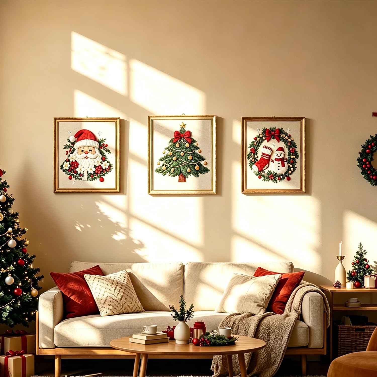 FONNUY Cute Christmas Embroidery Kit for Beginners, Festive Winter Pre-Printed Pattern & Supplies Set for Adults, DIY Handmade Needlepoint Kits Wall Art, 8'' Hoop (Santa Claus)