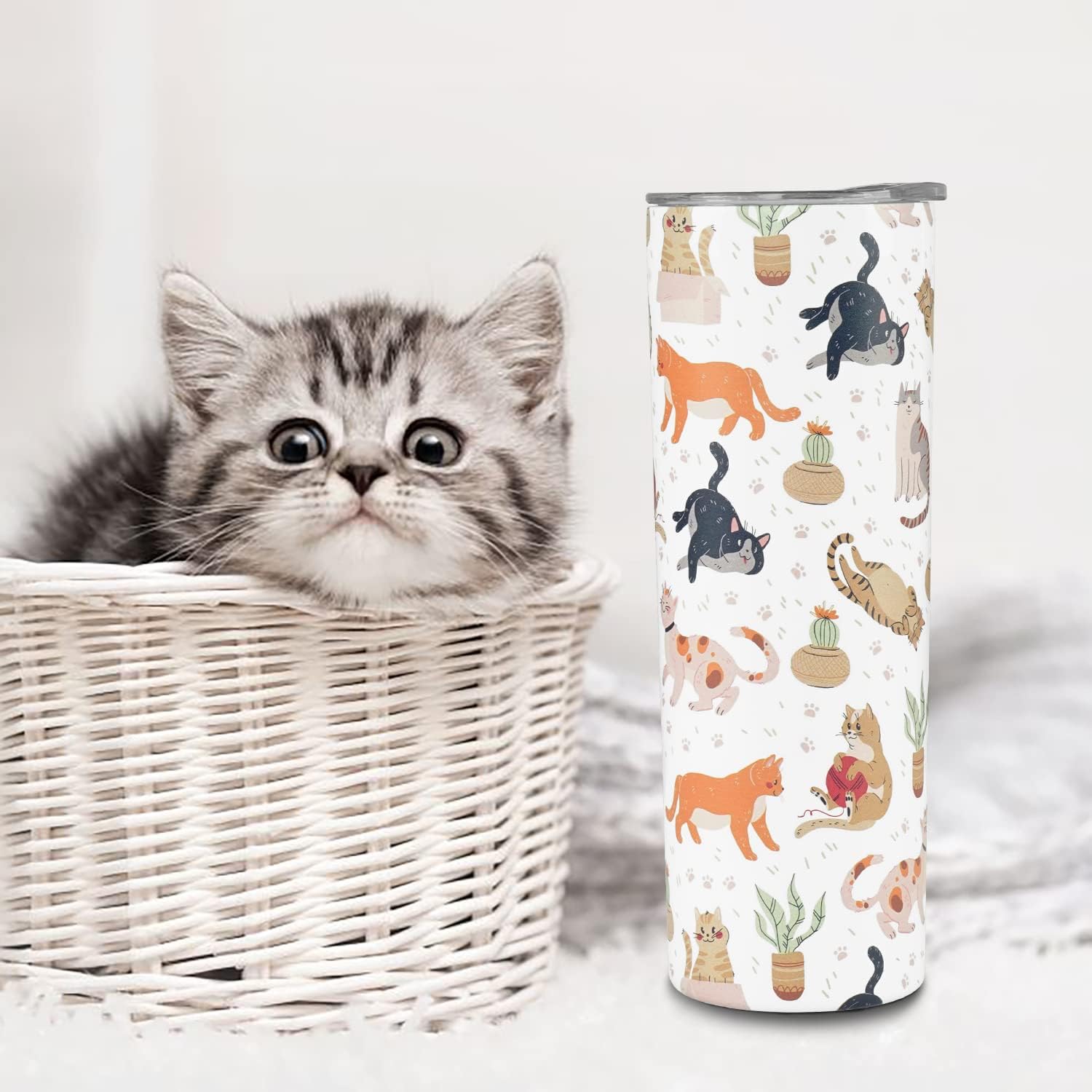 Cat Gifts Cat For Women Lover Gifts 20oz Tumbler With Lid And Straw Cats Mom Gift Insulated Stainless Steel Skinny Mug Water Bottle Travel Coffee Cup - Image 2