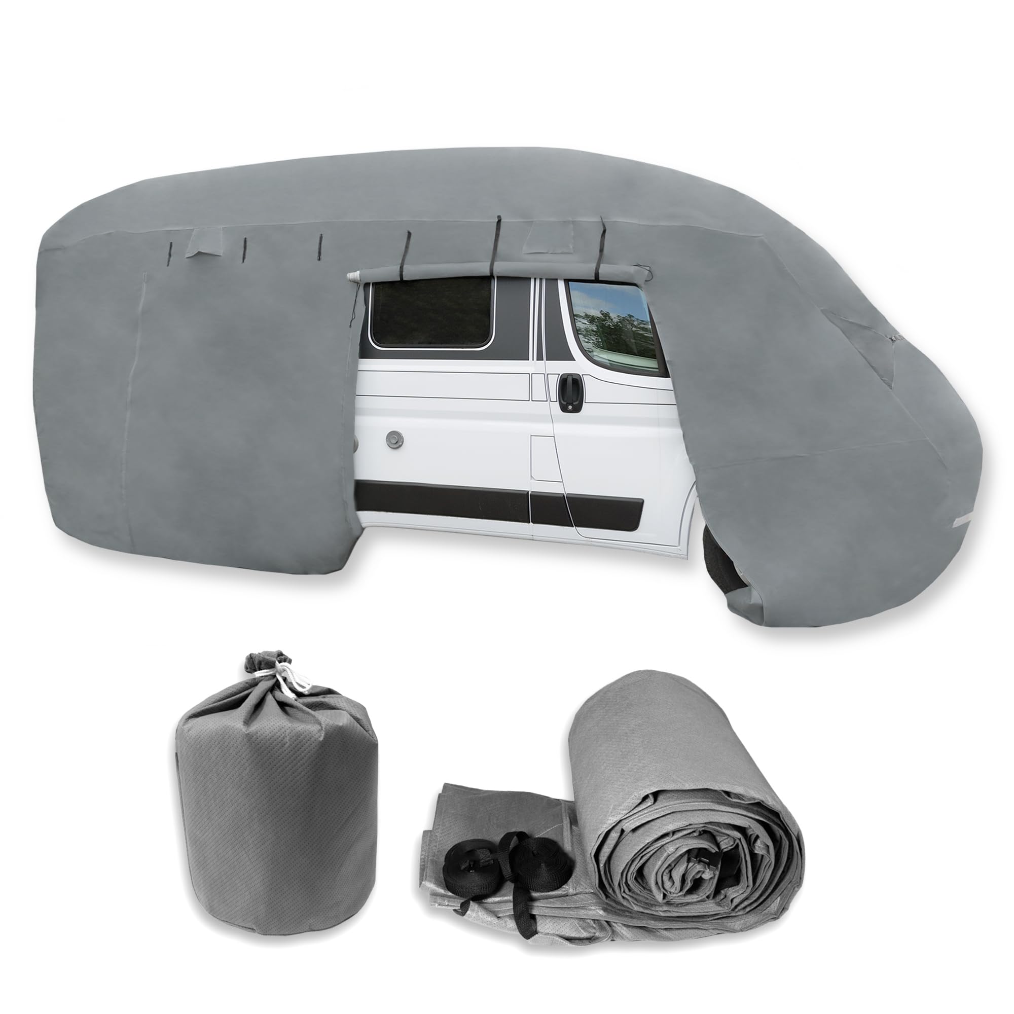 NATIV Schutzhülle für Wohnmobil | UV-resistente Abdeckplane für Ihr Wohnmobil | universelle Passform | Polyamid | Dach wasserdicht, Seitenteile wasserabweisend | grau | 610 x 235 x 275 cm