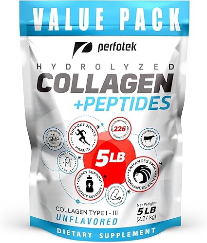 Colágeno en polvo para mujeres y hombres (5 libras) Tipos I y III sin sabor, fácil de mezclar, péptidos de proteína hidrolizada sin OMG, alimentados