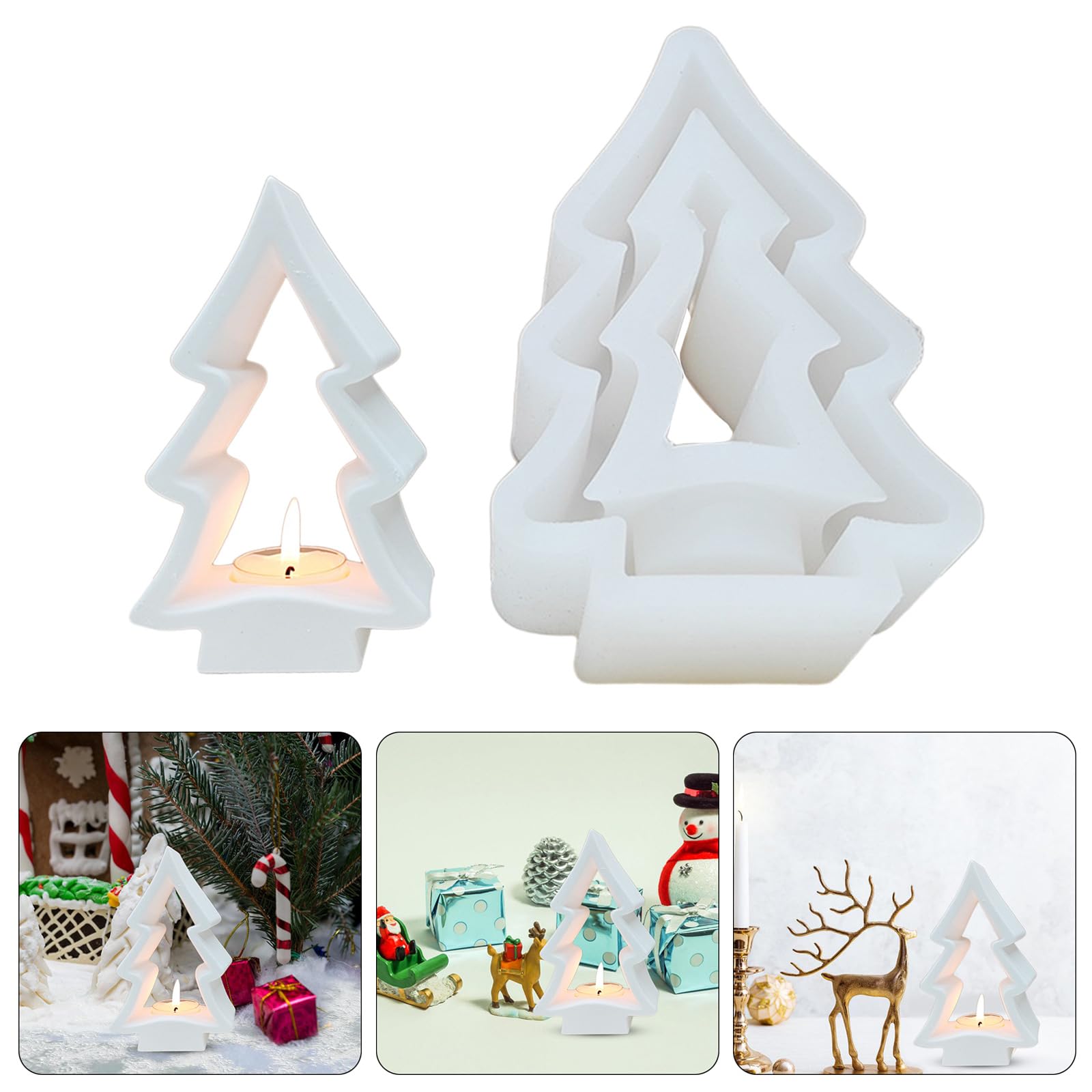 Moldes de silicona para árbol de Navidad, portavelas, moldes de yeso, molde para decoraciones navideñas, portavelas, molde de silicona, árbol de Navidad, portavelas, suministros para manualidades