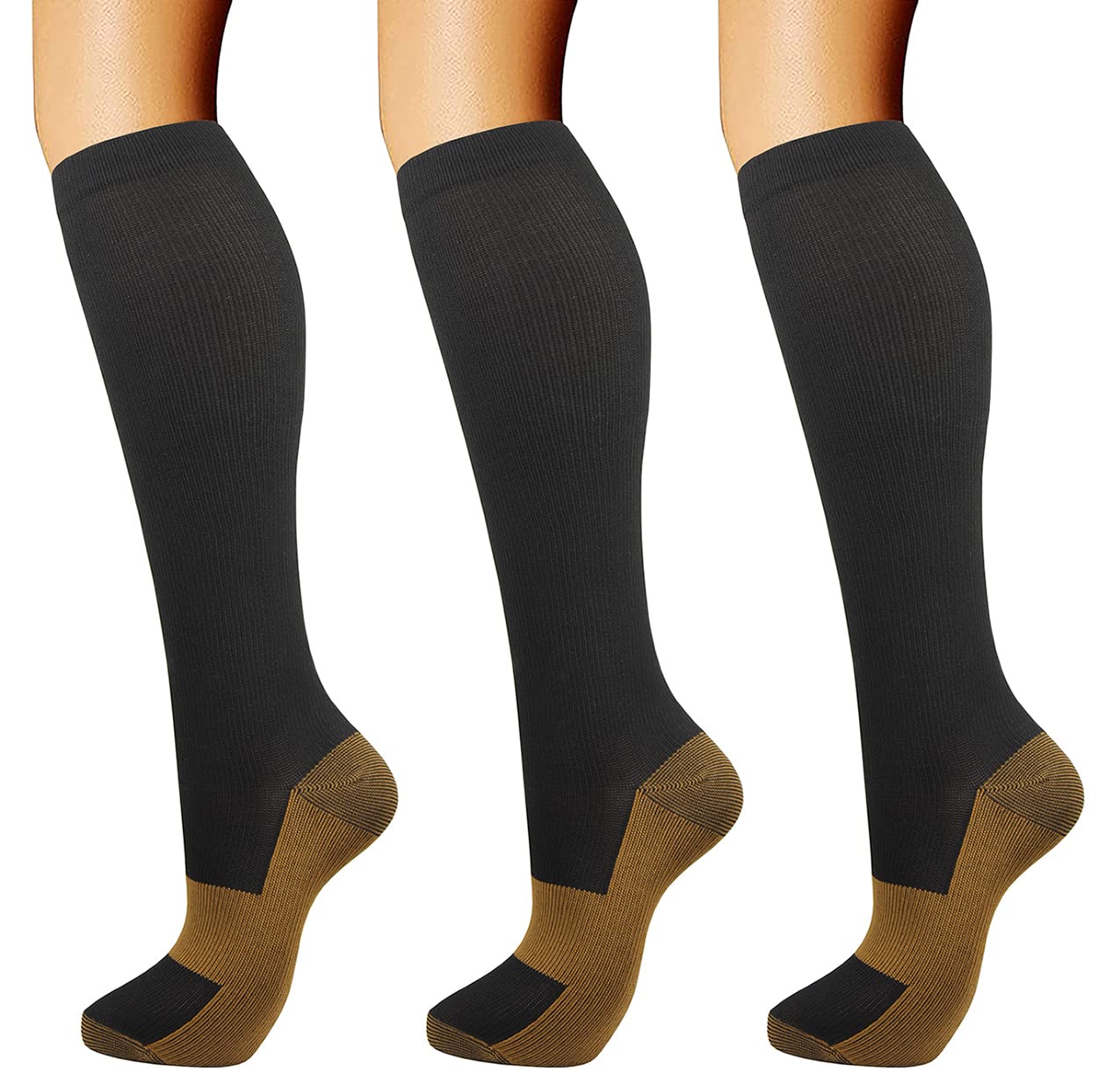3 Pairs Copper Compression Socks For Men & Women Circulation-Best For Medical Running Hiking Cycling 15-20 mmHg