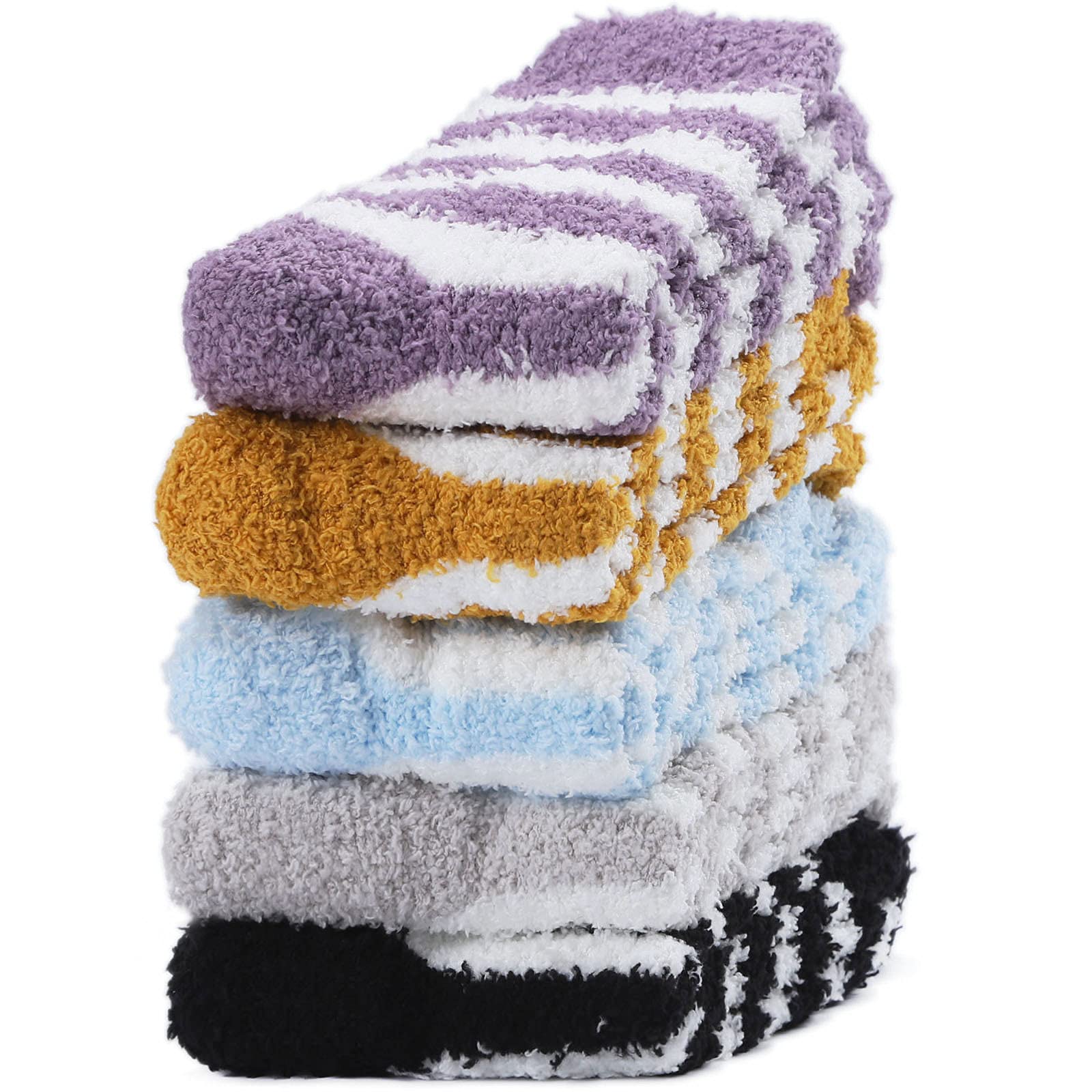 Oricordis Fuzzy Socks for Women, Soft Fluffy Socks Thick Cozy Plush Socks Christmas Socks for Women 5 Pairs