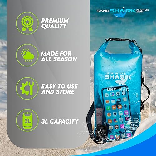 Miniatura 5 de SandShark Bolsa seca impermeable de 3 litros  Bolsa de playa con funda transparente para teléfono, bolsa enrollable para canotaje, rafting,