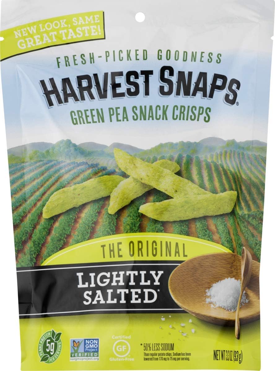 Harvest Snaps Veggie Chips (Lightly Salted Green Pea Snack Crisps, 3.3 oz) | Powered by Plant Protein, Gluten Free, Non-GMO Baked Vegetable Crisps | Made in USA (3 Pack)