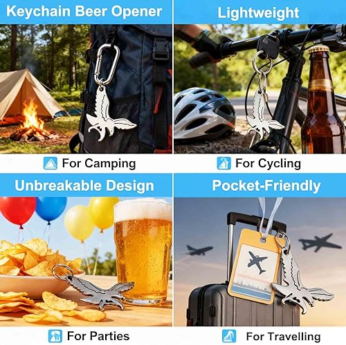 Miniatura 5 de BALD EAGLE - Llavero abridor de botellas de cerveza plateado de aleación de zinc Llavero multiherramienta resistente y ligero Herramienta portátil