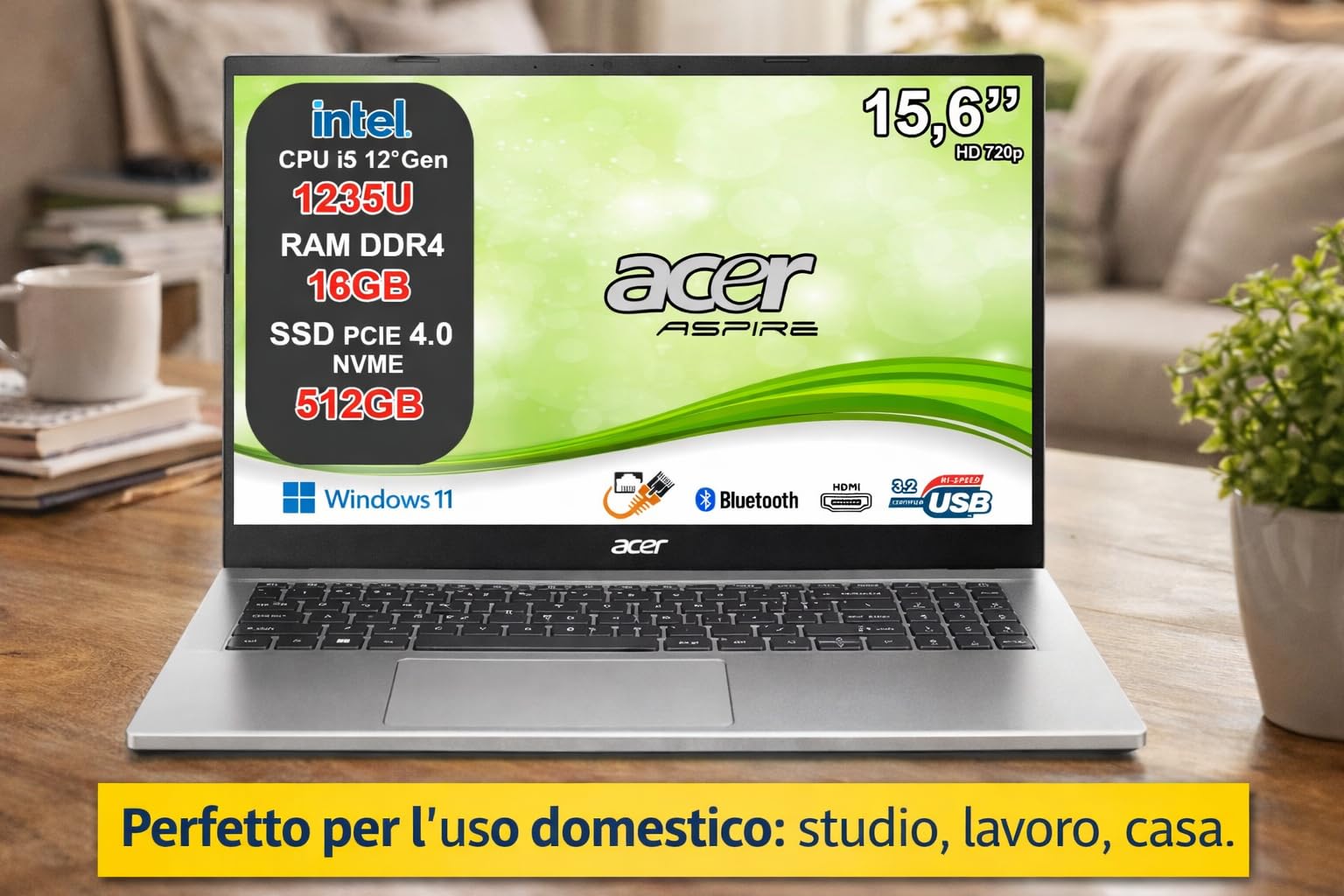 Acer Aspire 3 PC Notebook Portatile Processore Intel Core i5-1235U 