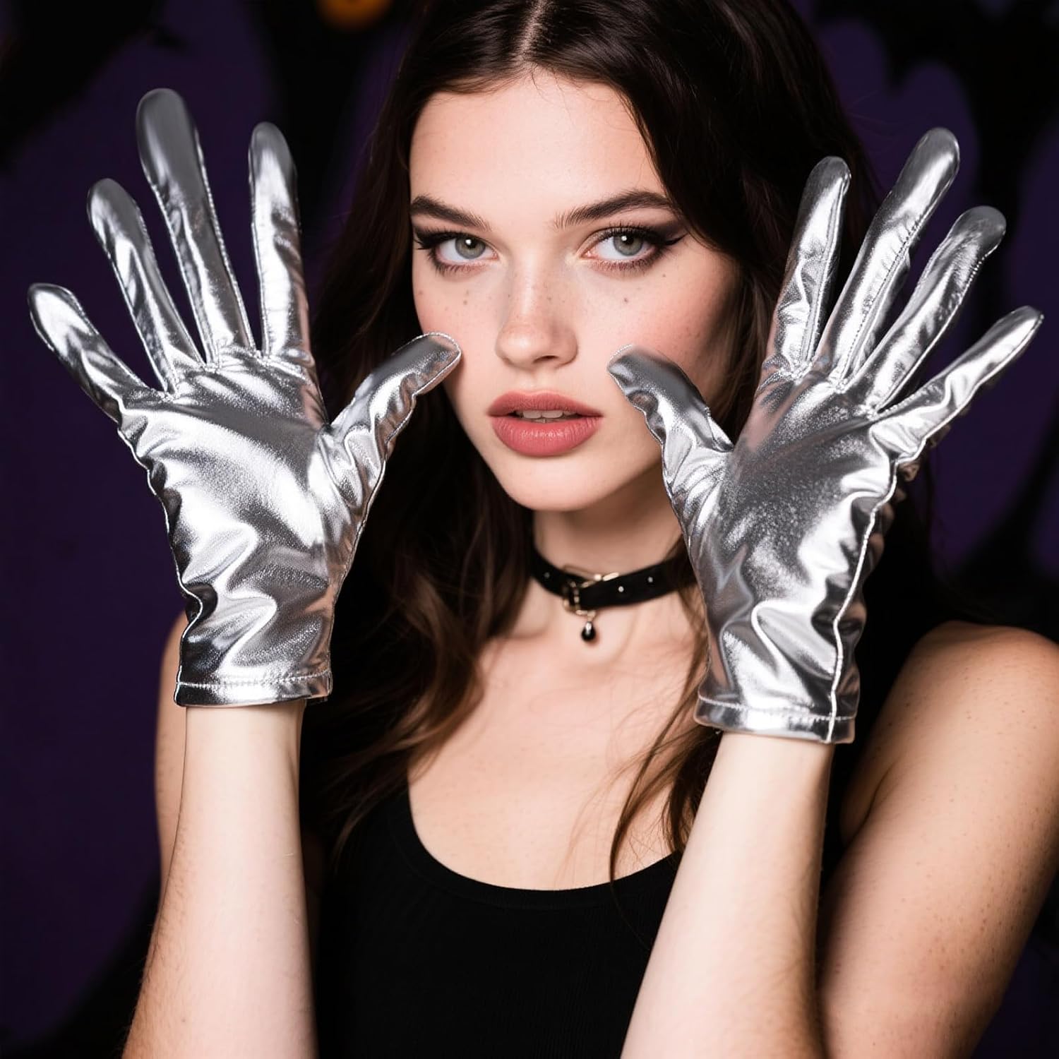 1 Pair Shiny Metallic Gloves Alien Gloves Halloween Costume for Women and Girls Halloween Cosplay Party