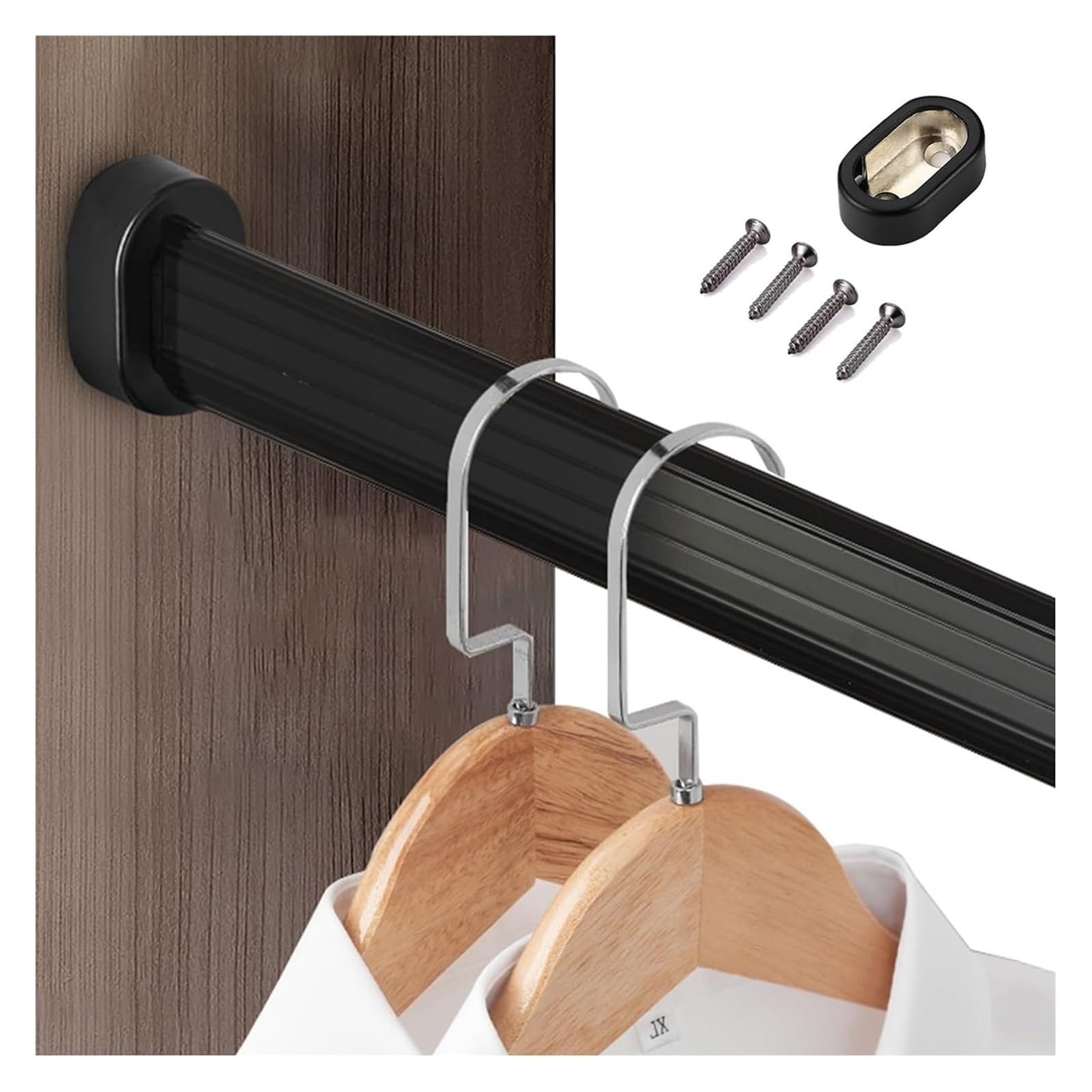 Wardrobe hanging rails, Heavy Duty Wardrobes Hanger Rail 60 50 40 30 Inch, Commercial Metal Clothes Hanging Bars(Black,24in/61cm)