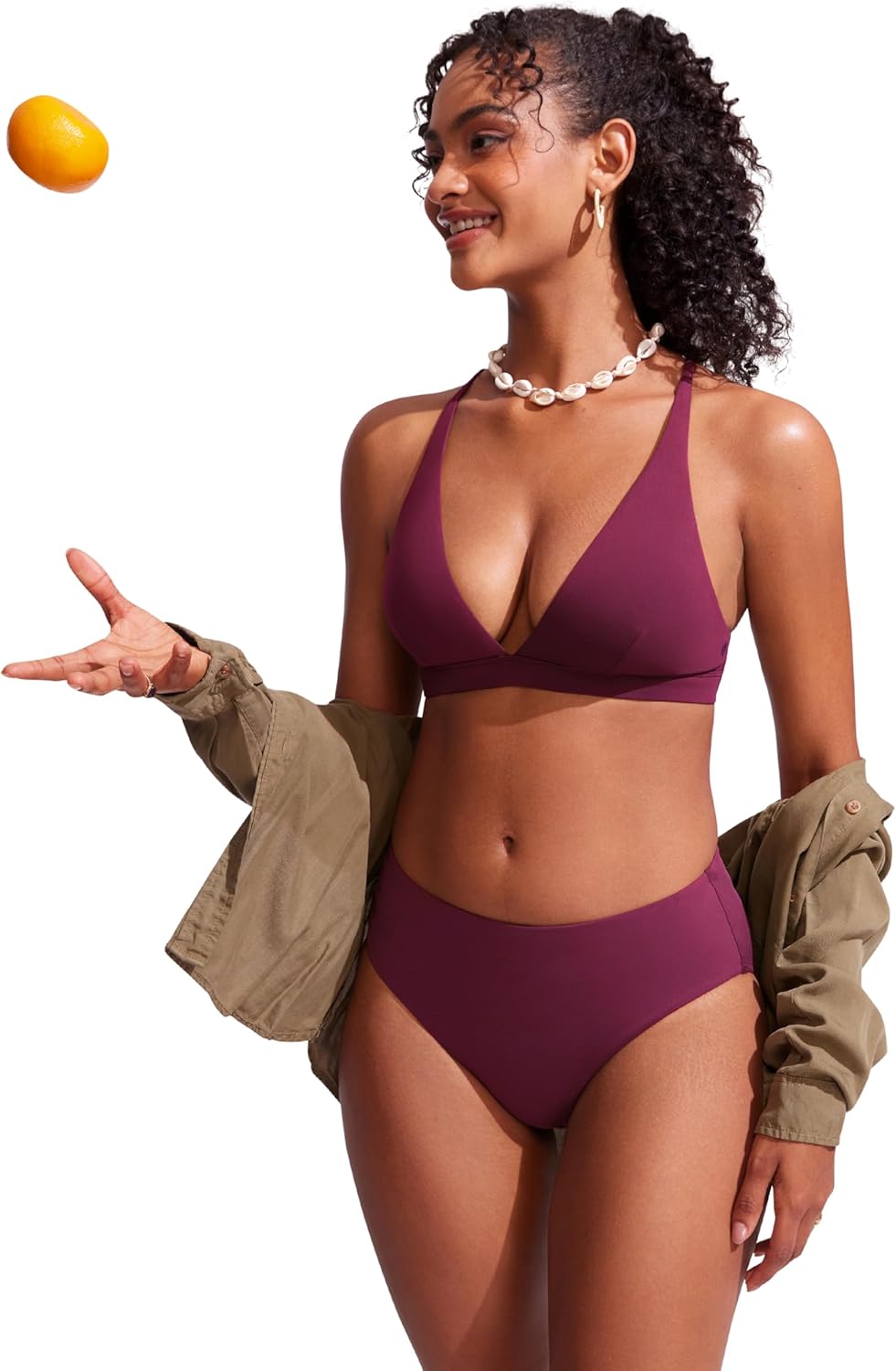 CRZ YOGA Mid Waisted Bikini Bottoms for Women - Full Coverage Bathing Suit Swimsuit Basic Swim Briefs