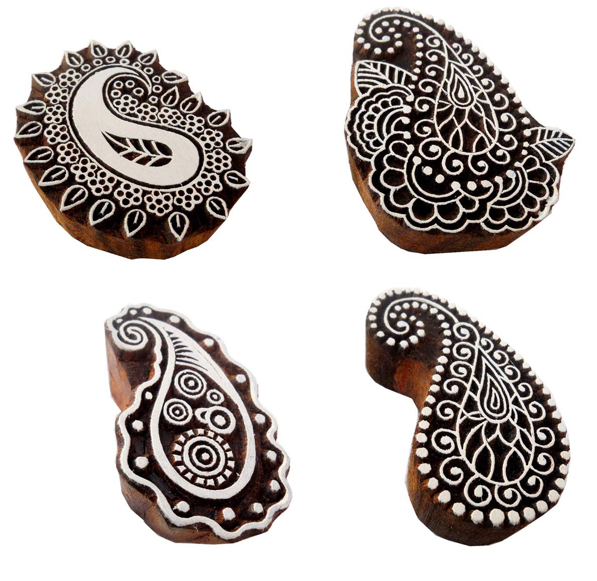 Craftsofindia® Lot of Four Exotic Paisley Design Wooden Block Stamps/Tattoo/Indian Textile Printing Blocks