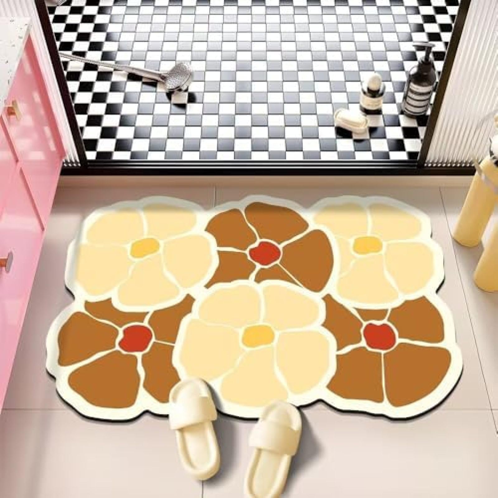 Mat de bain anti-moisissure ultra absorbant fleur 60x90cm sec