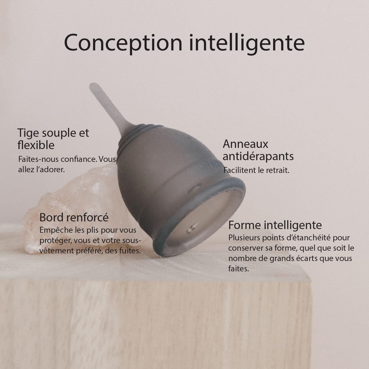 Saalt Soft Menstrual Cup – Coupe menstruelle réutilisable – Protection anti-fuites jusqu'à 12 heures – Sans BPA ni latex – Inclut une coupe et un sac de transport - taille Régulier, Gris