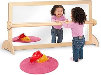 3-Position Montessori Wood Frame Non-Shatter Safety Pull Up Bar Baby Big Mirror Set, Infant Coordination Mirror, Kids Classroom Furniture for Daycare, Homeschool or Preschool