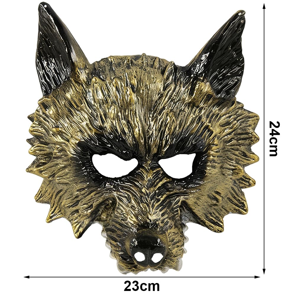 HATFRYF Wolf Masquerade Mask, Silver Gold Wolf Head Mask, Vintage Funny Animal Wolves Head Masks - Image 2