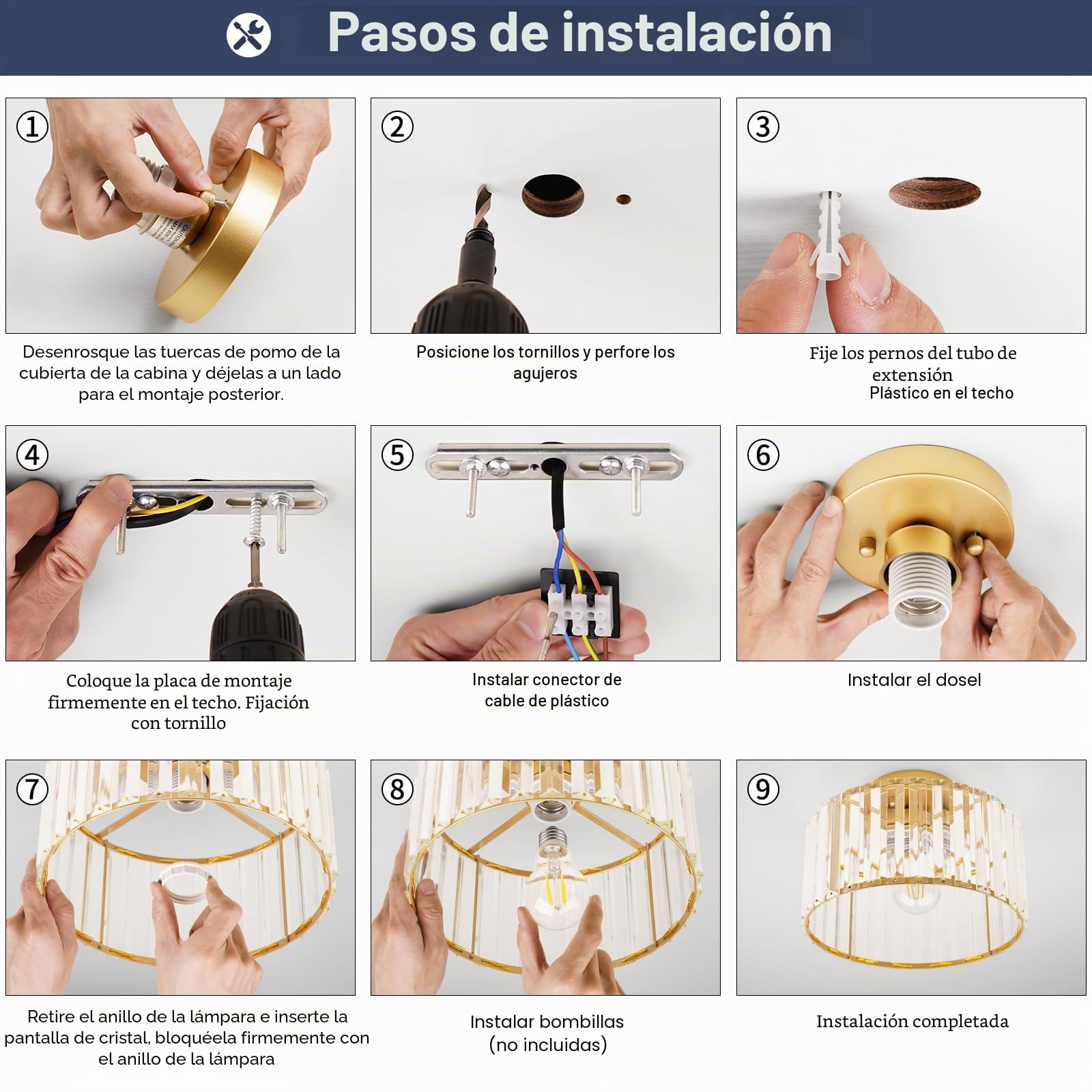 Qamra Kristall Deckenleucht - Lámpara de techo, color negro, cristal, 27 cm, moderno y redondo, para pasillo, entrada, salón, dormitorio, cocina（Bombillas no incluidas）