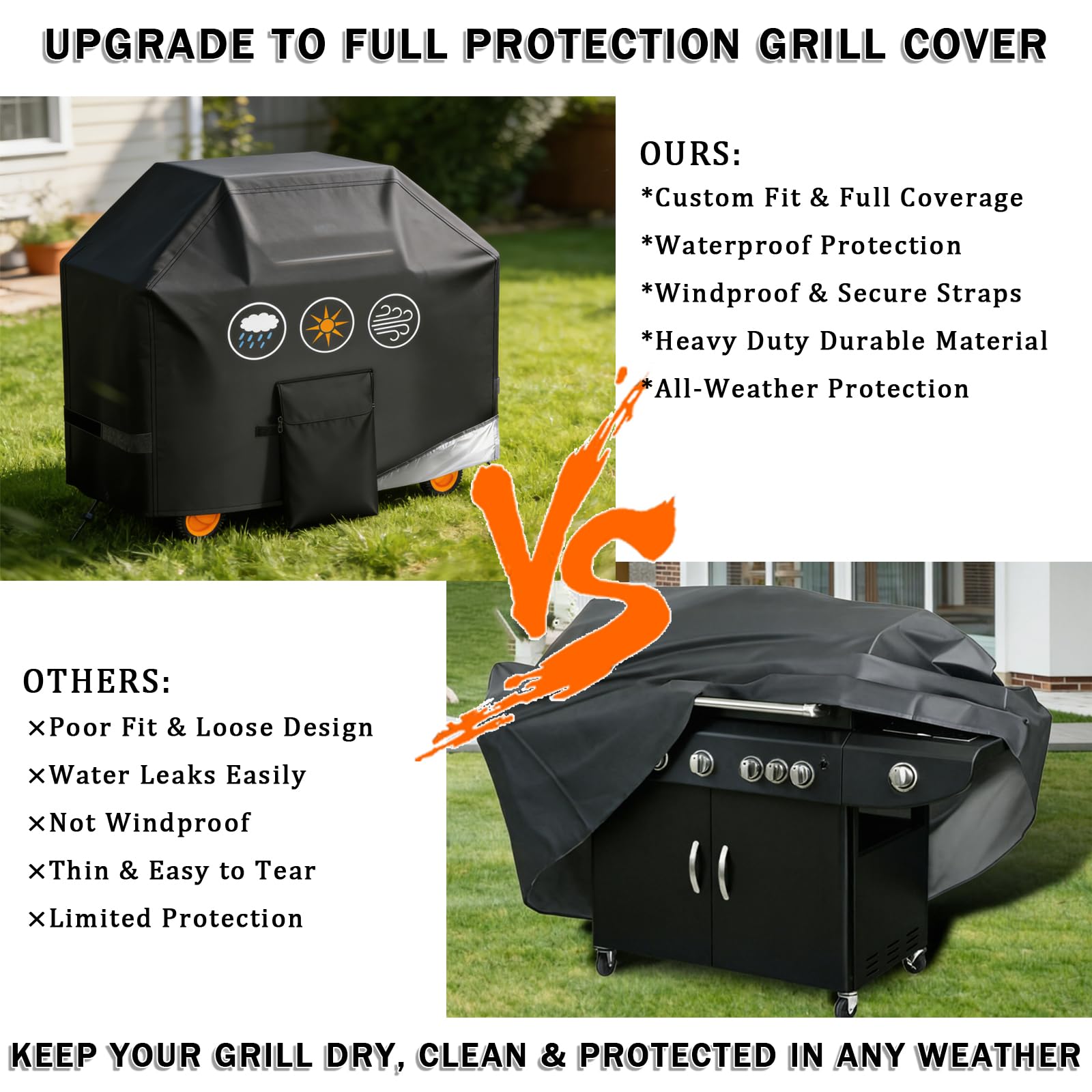 Copertura per barbecue impermeabile 420D resistente per barbecue a 5 fuochi 730-0958 cinghie regolabili Outdoor resistente agli strappi Protezione barbecue Accessori per griglia