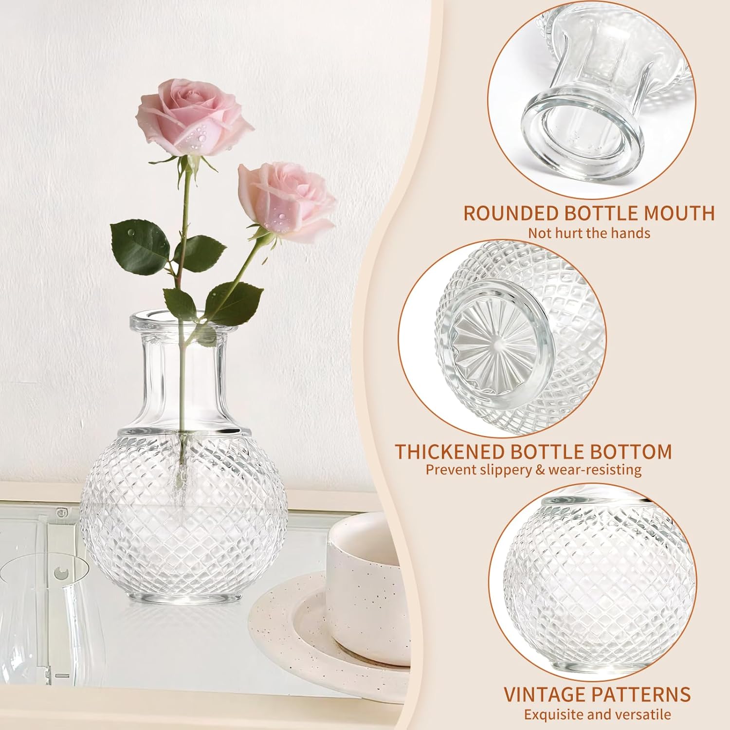 Set of 4 Small Glass Bud Vases for Flowers, Vintage Clear Small Flower Vases for Wedding Centerpieces，Mini Bulk Vases for Floral Arrangements for Table Decor Home Decor - Image 3