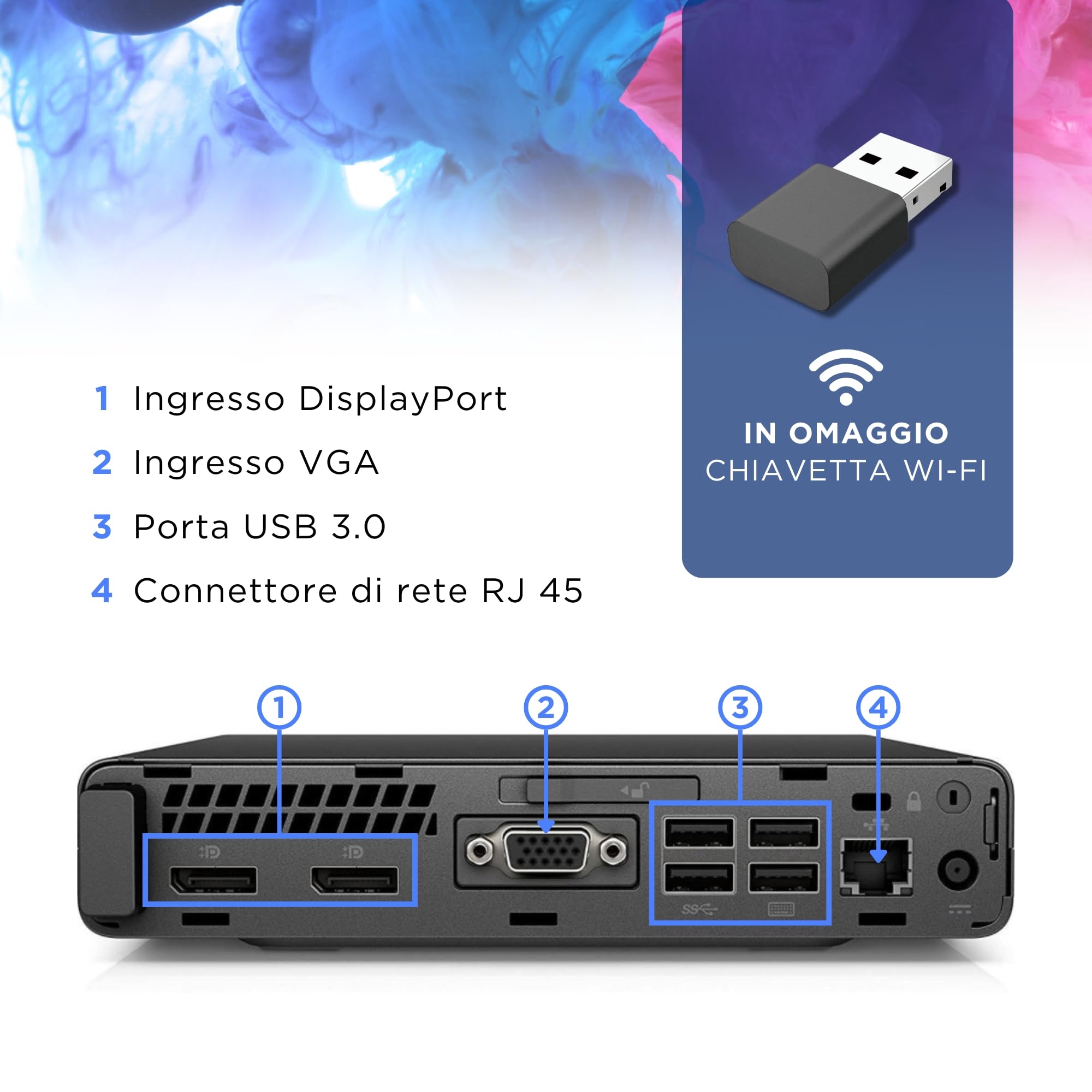 HP Prodesk, Mini Pc Tiny, Intel i5-7400T 4 Core 2.4Ghz, Ram 32Gb SSD 1000Gb, Win 10, Pc Desktop Mini Pronto all'uso con Libre Office e Chiavetta Wi-fi (Ricondizionato)