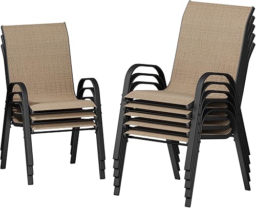 Miniatura 14 de UDPATIO Juego de 2 sillas de patio, sillas de comedor apilables plateadas para exteriores con respaldo alto, silla de tela de textileno transpirable