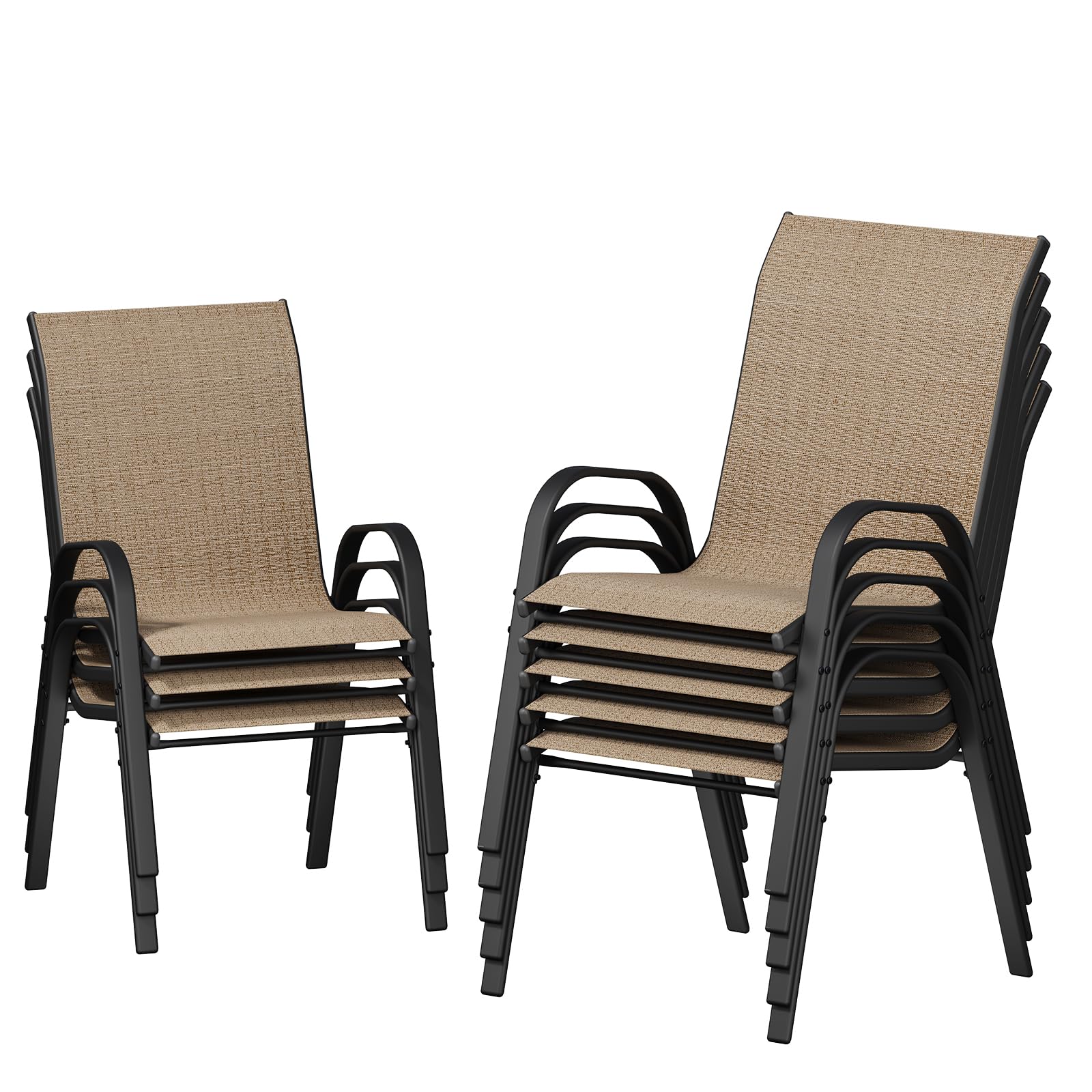 UDPATIO Patio Chairs Set of 8, Stackable Outdoor Dining Chairs with High Back, Breathable Textilene Fabric Outdoor Chair All Weather, 350LBS Capacity for Garden, Backyard (Brown)