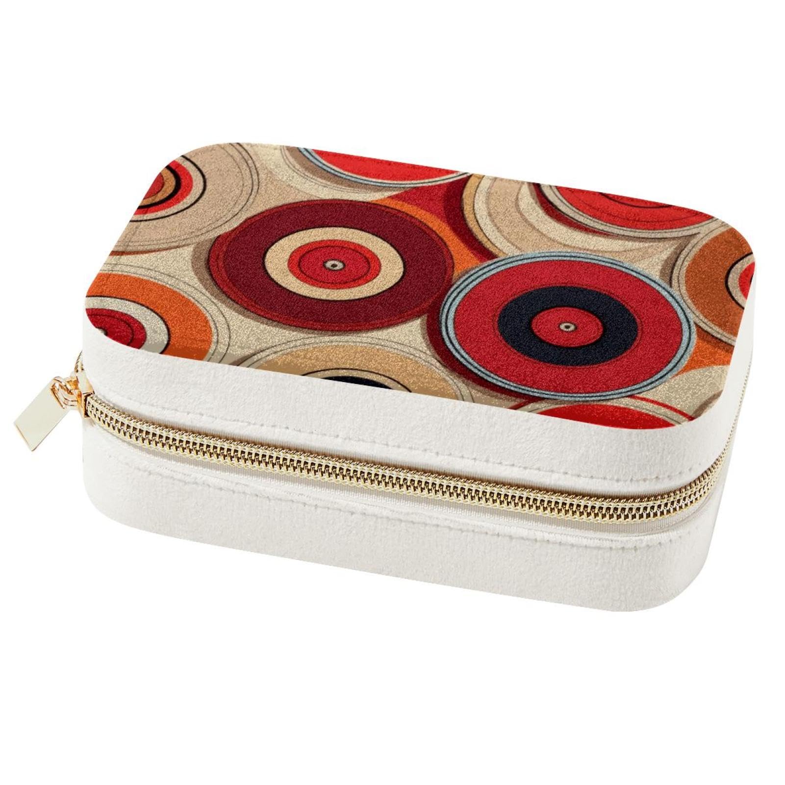 Boîte à bijoux pour femmes et filles, cadeau idéal double couche motif disques rouges