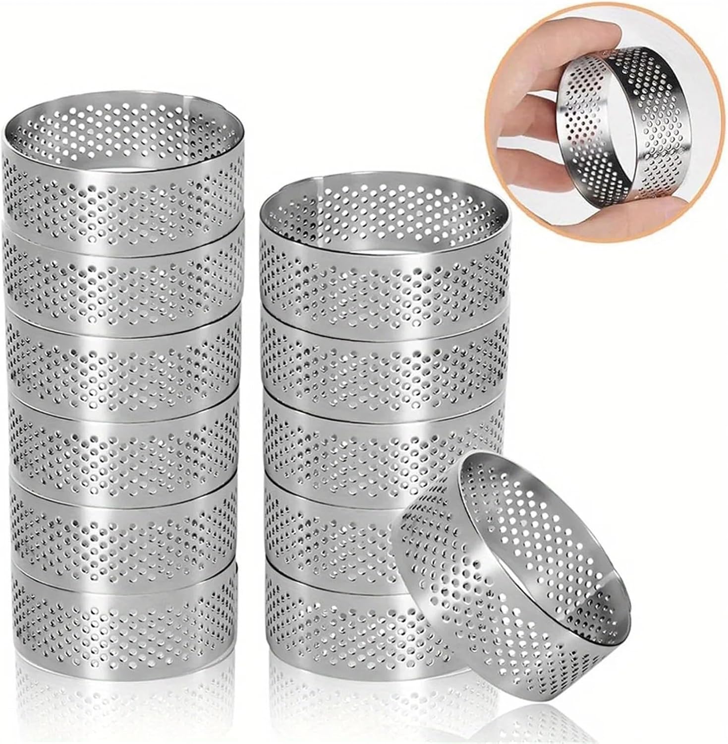 24Pcs Perforated Cake Rings Home Bakery Tart Rings - Nonstick Perforated Pastry Molds,for Tarts,Cakes, Mousse,Pie Crusts