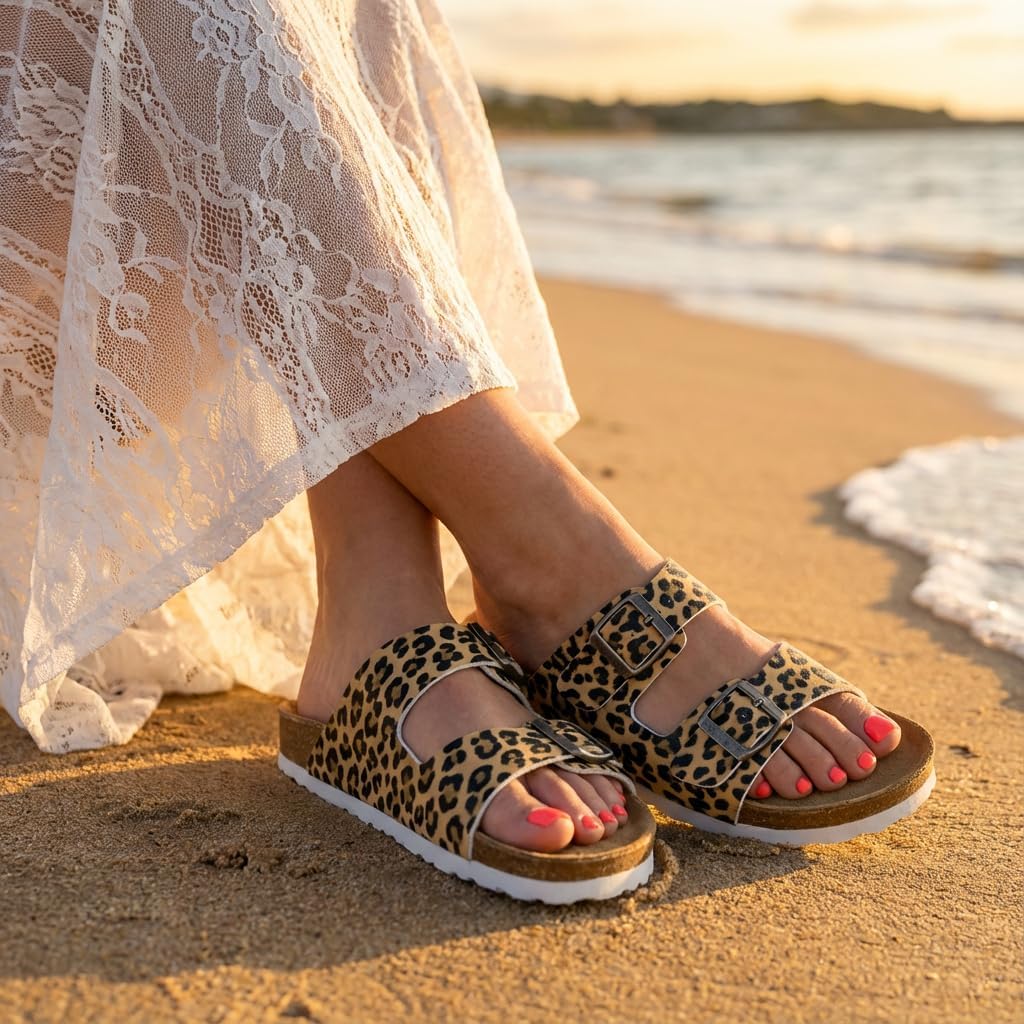 CUSHIONAIRE Lane Cork Footbed Sandals for Women – Comfortable Double Buckle Slip-On with Genuine Suede Footbed & Arch Support Slides for Women Footwear - Image 3