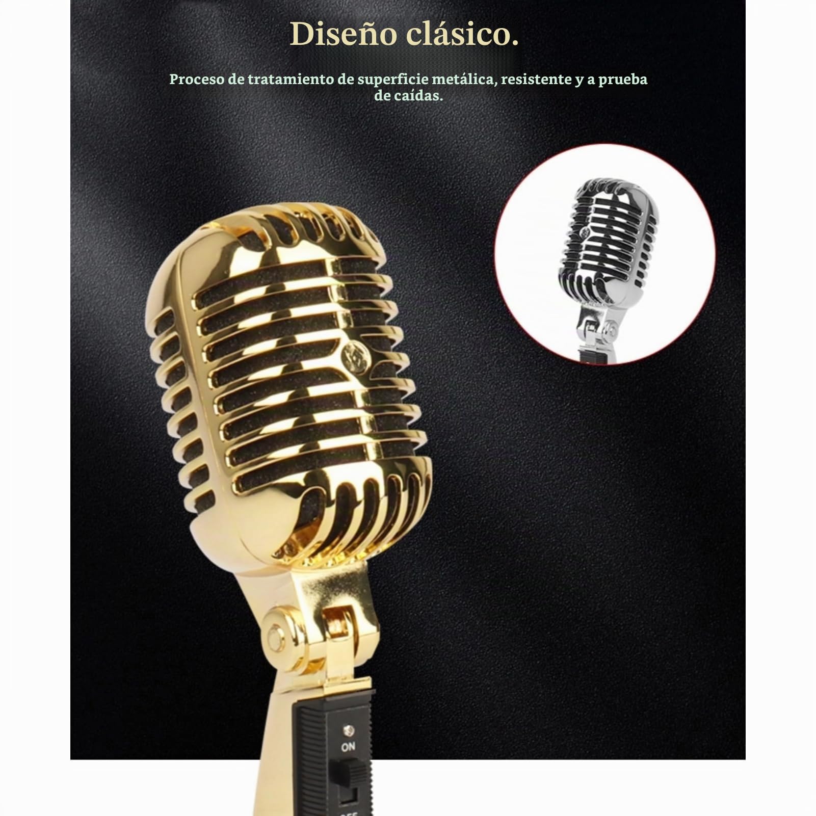 Micrófono Vocal Dinámico Retro, Micrófono Cardioide de Estilo Antiguo, Micrófono Clásico de Aleación de Zinc para KTV, Presentaciones en, Grabación de Estudio, Podcast, (Gold)